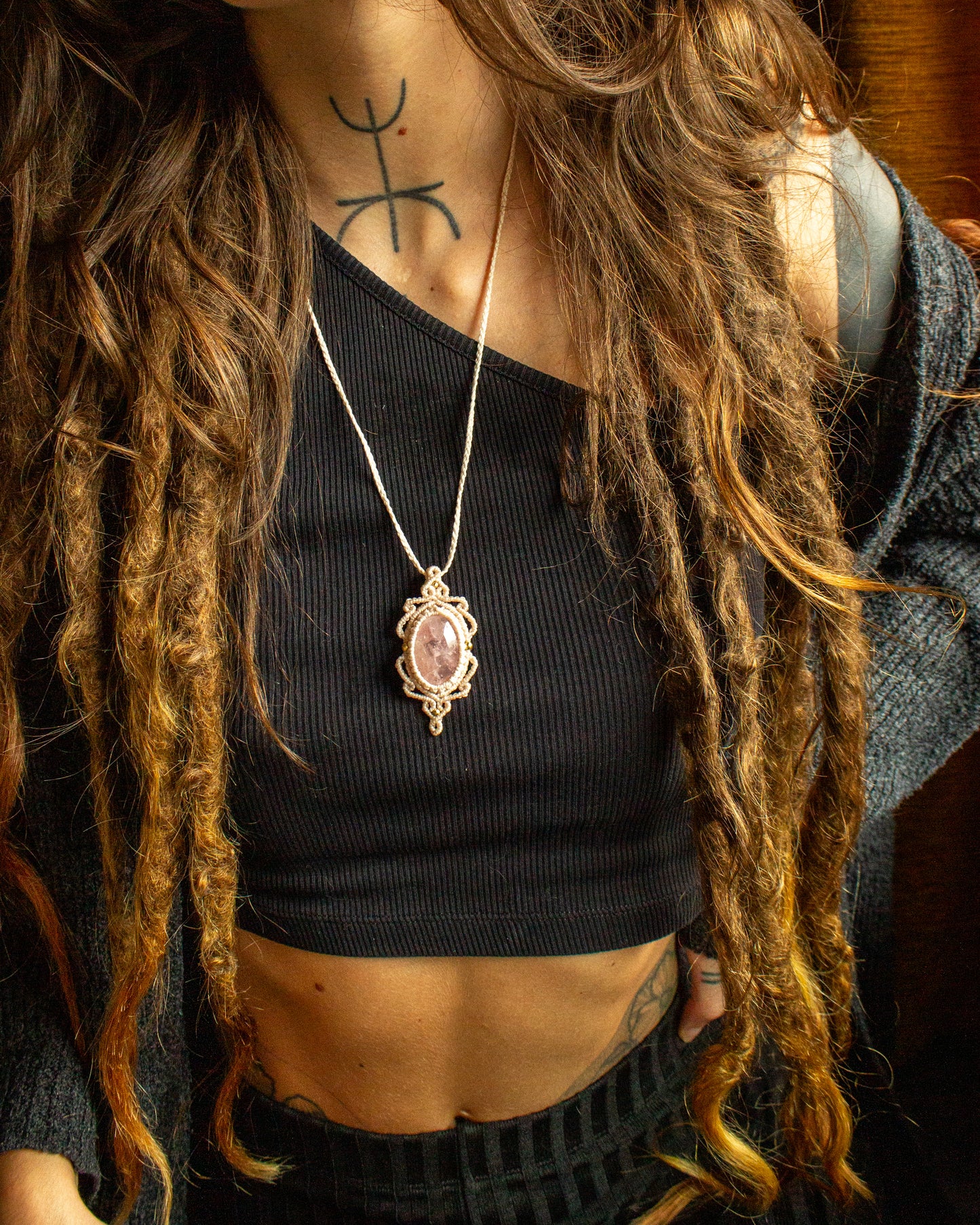 Rose Quartz • macrame necklace