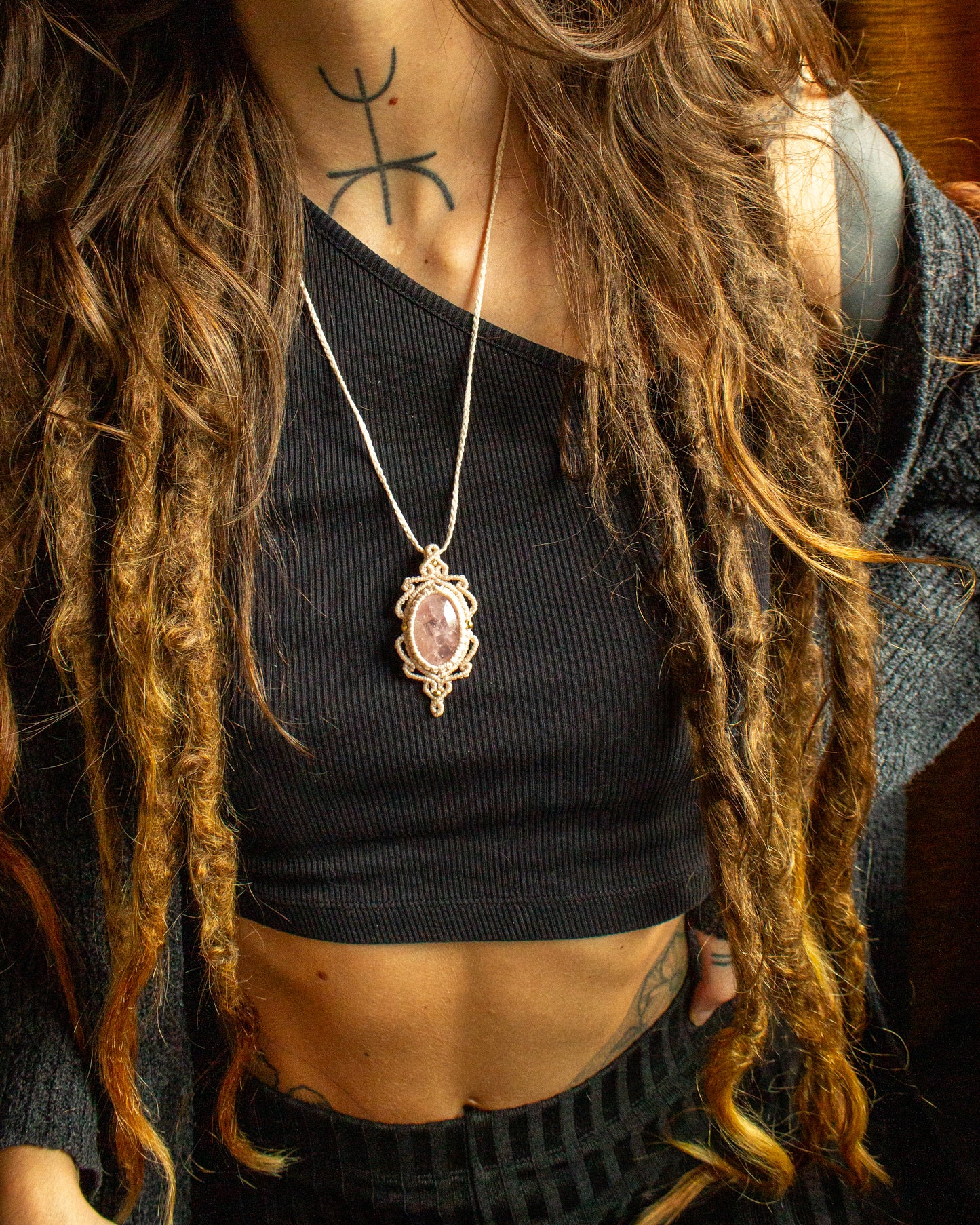 Rose Quartz • macrame necklace