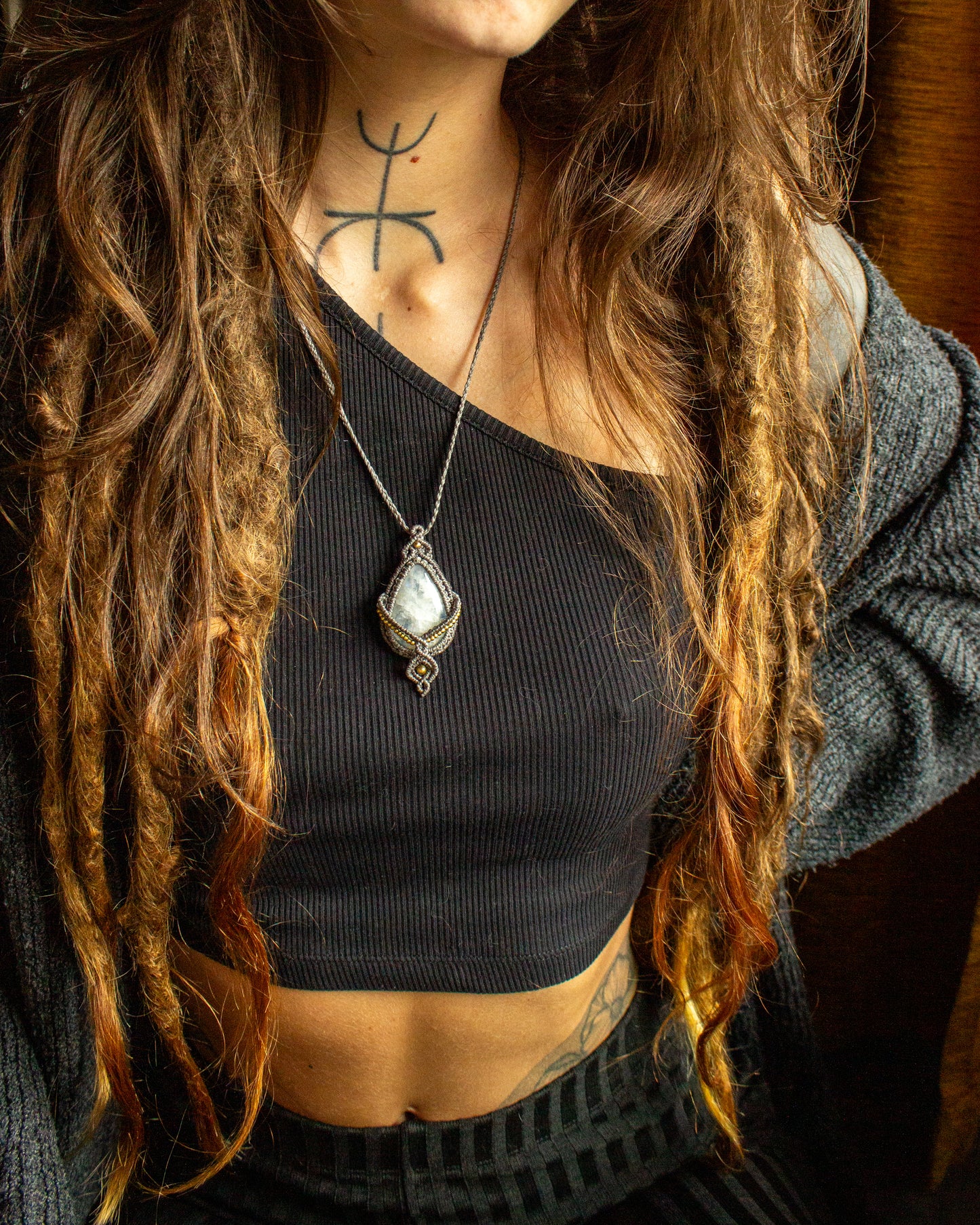 Rainbow Moonstone • macrame necklace
