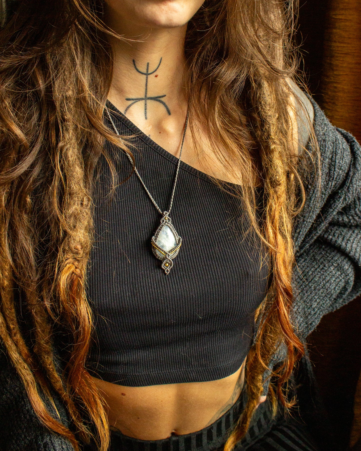 Rainbow Moonstone • macrame necklace