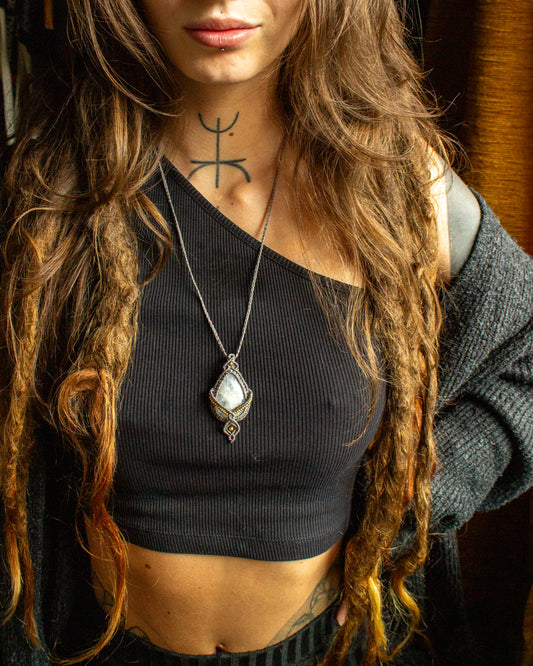 Rainbow Moonstone • macrame necklace