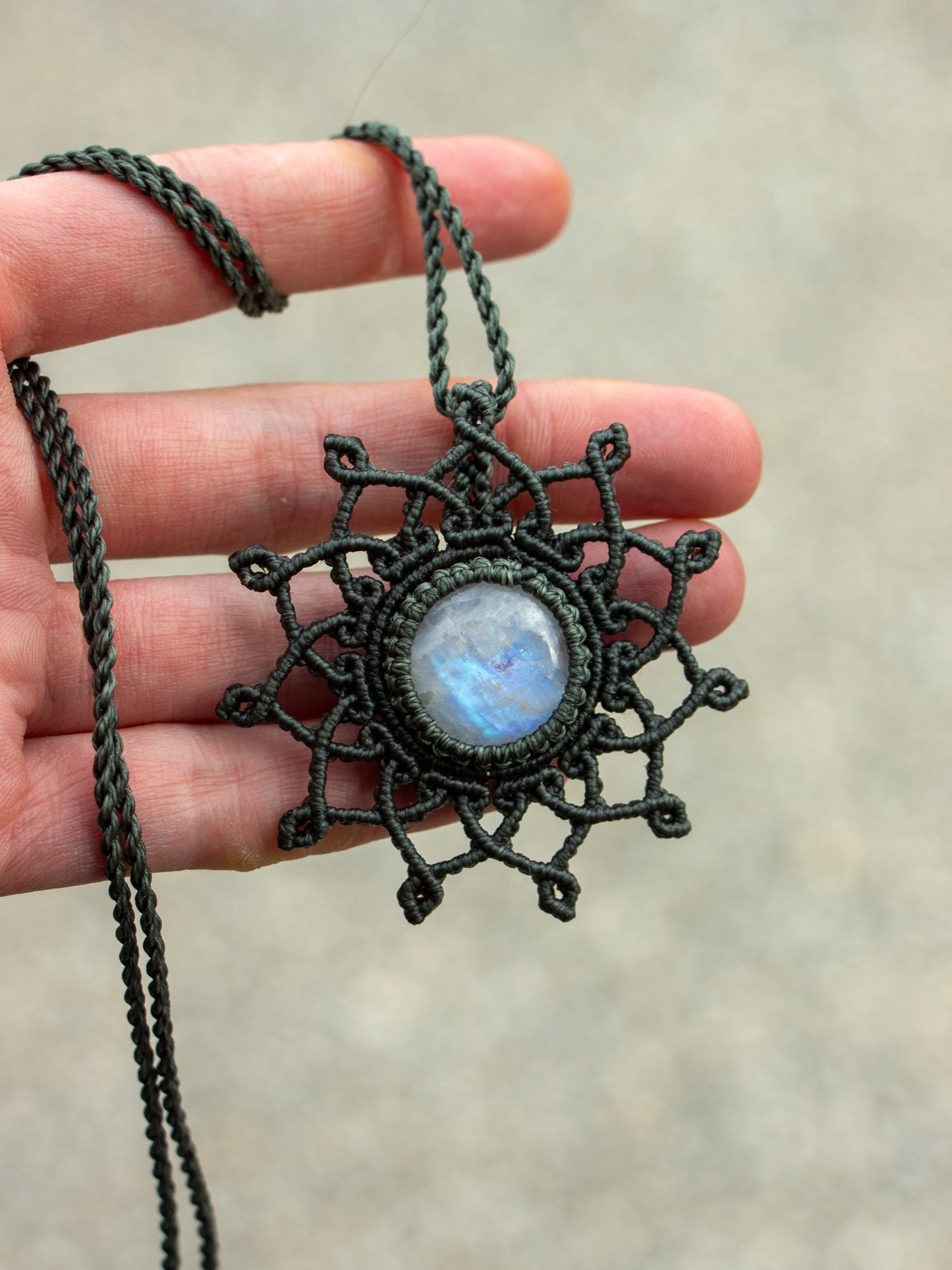 Rainbow Moonstone macrame necklace