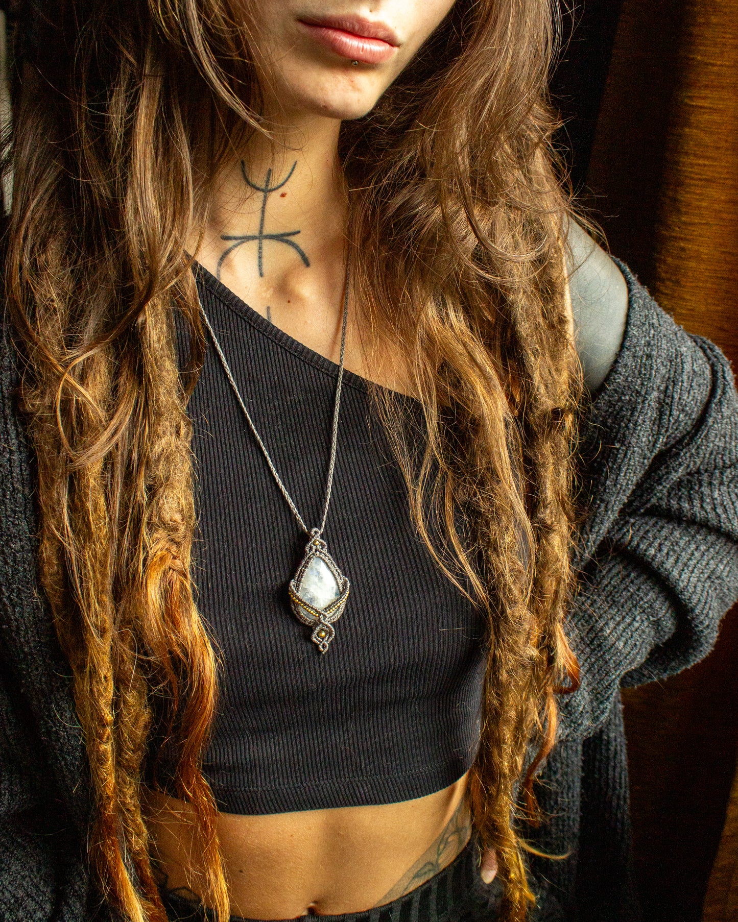 Rainbow Moonstone • macrame necklace