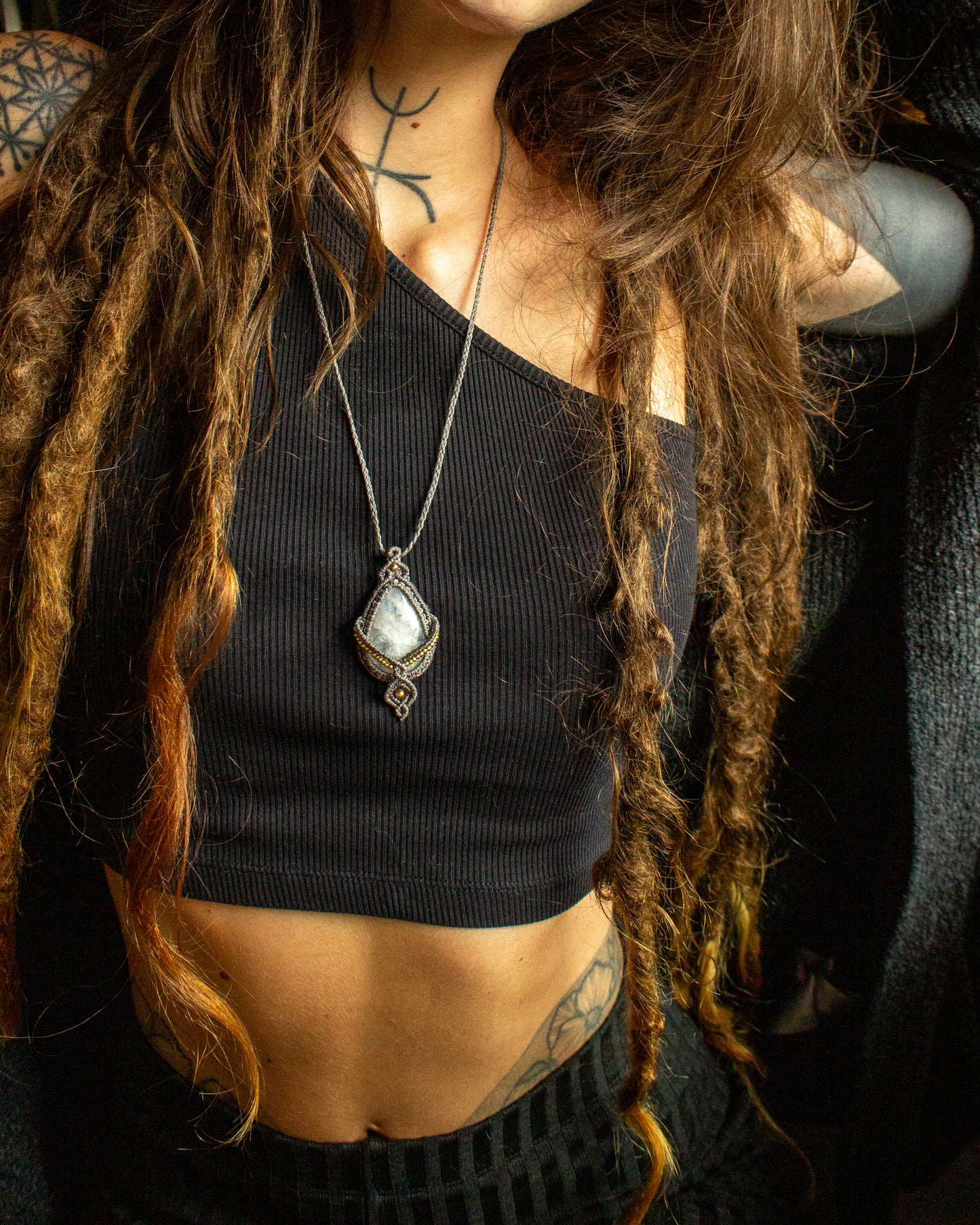 Rainbow Moonstone • macrame necklace