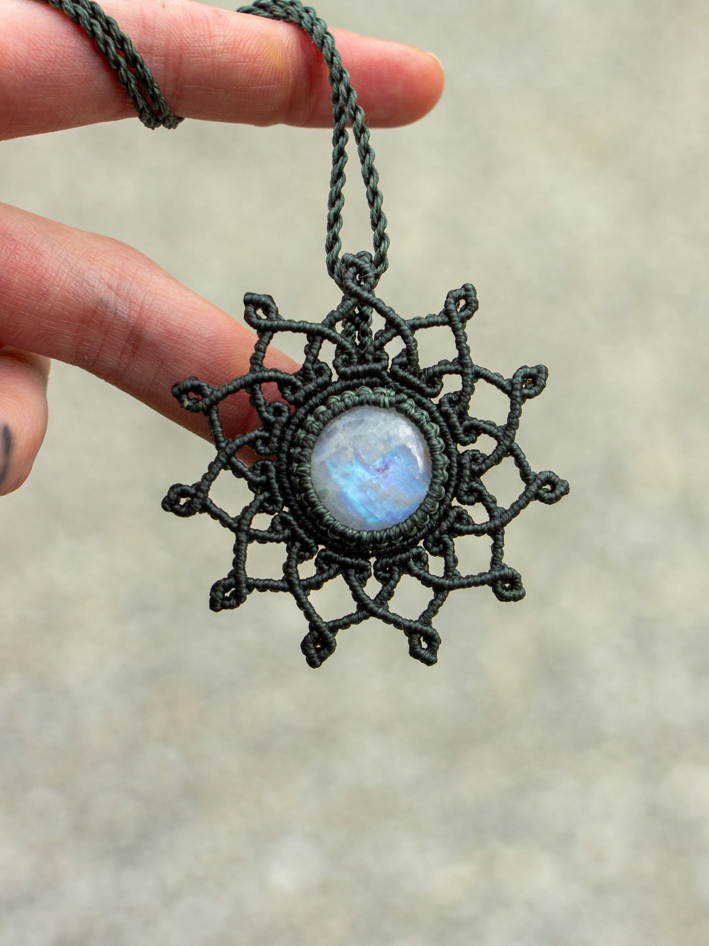 Rainbow Moonstone macrame necklace