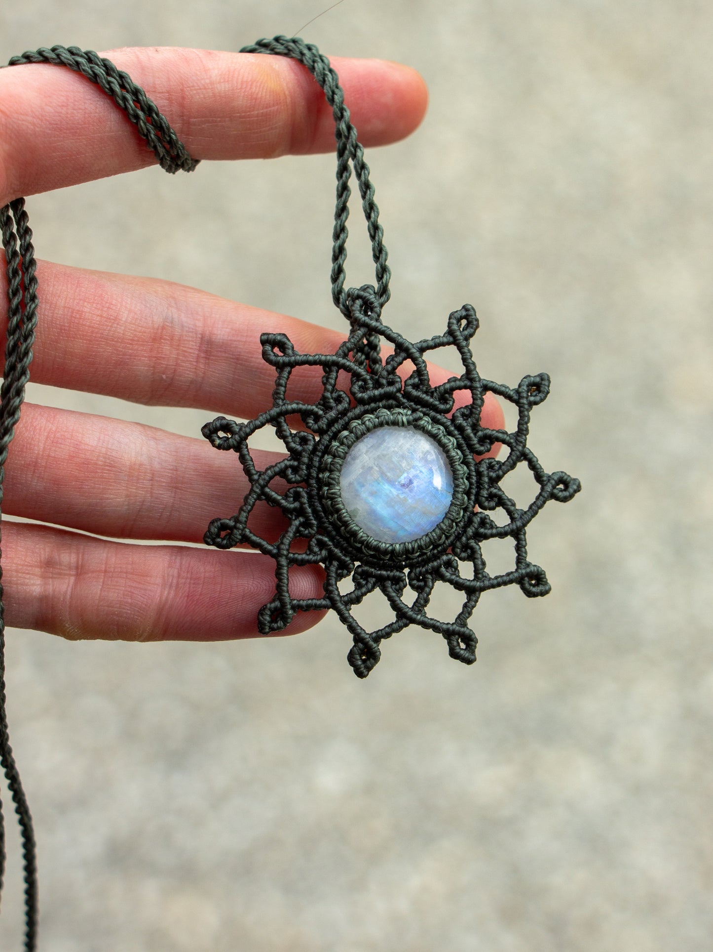 Rainbow Moonstone macrame necklace