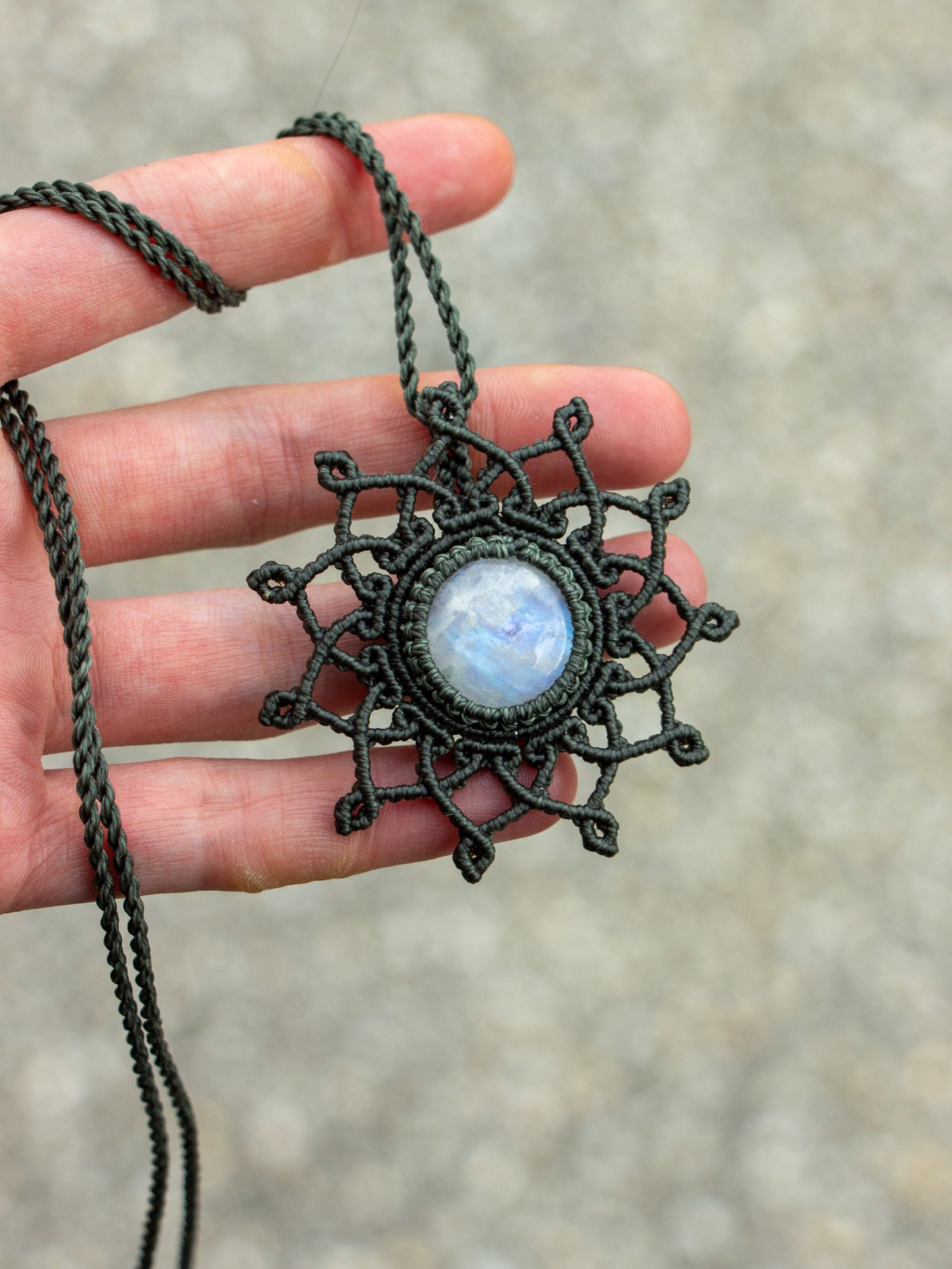 Rainbow Moonstone macrame necklace
