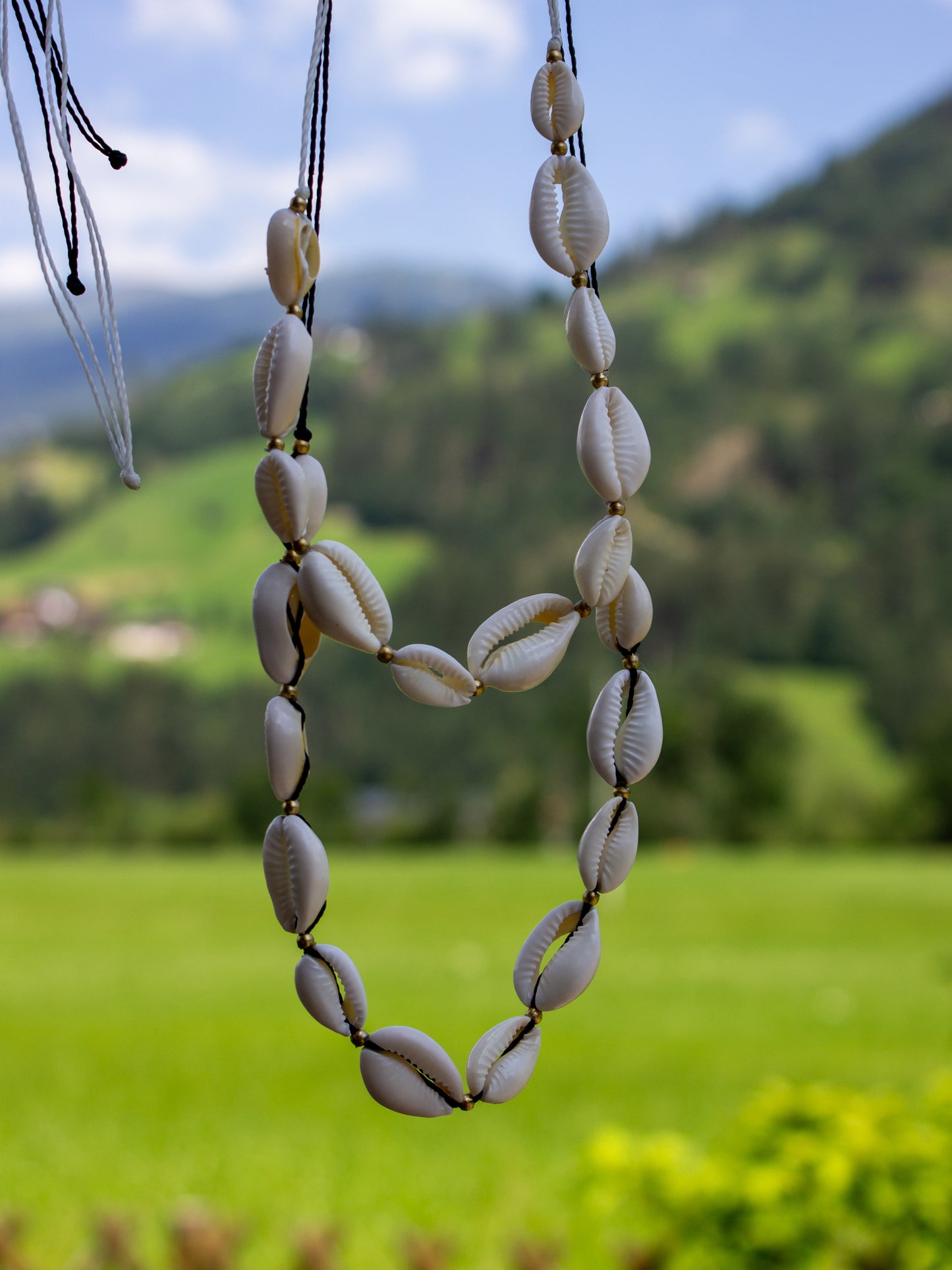 cowrie shell & brass necklace