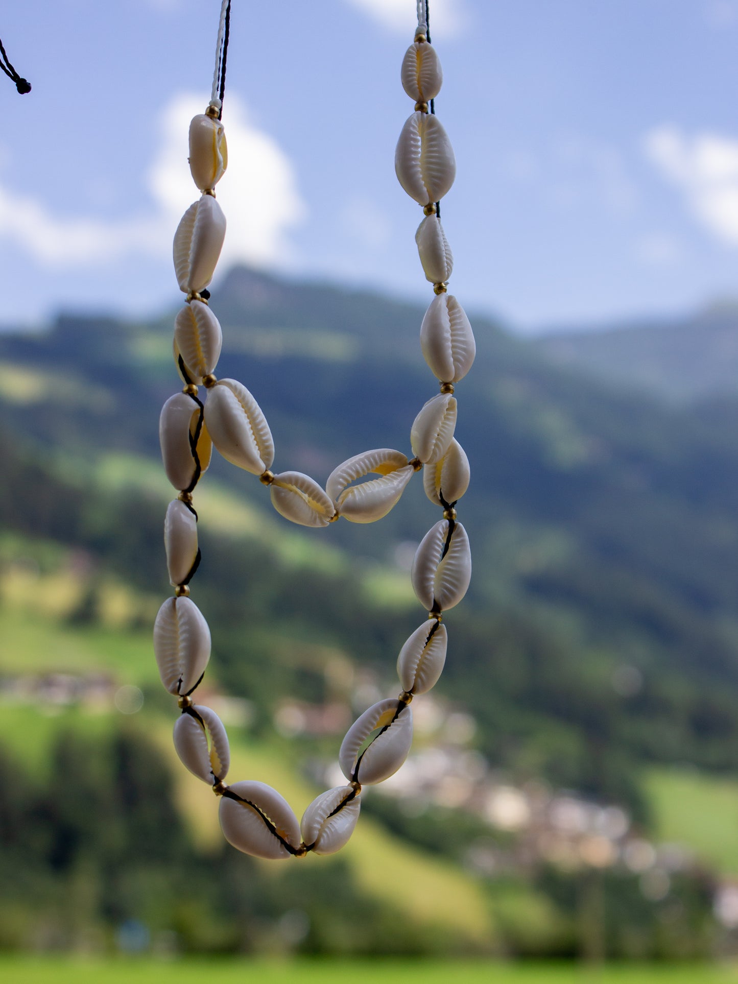 cowrie shell & brass necklace
