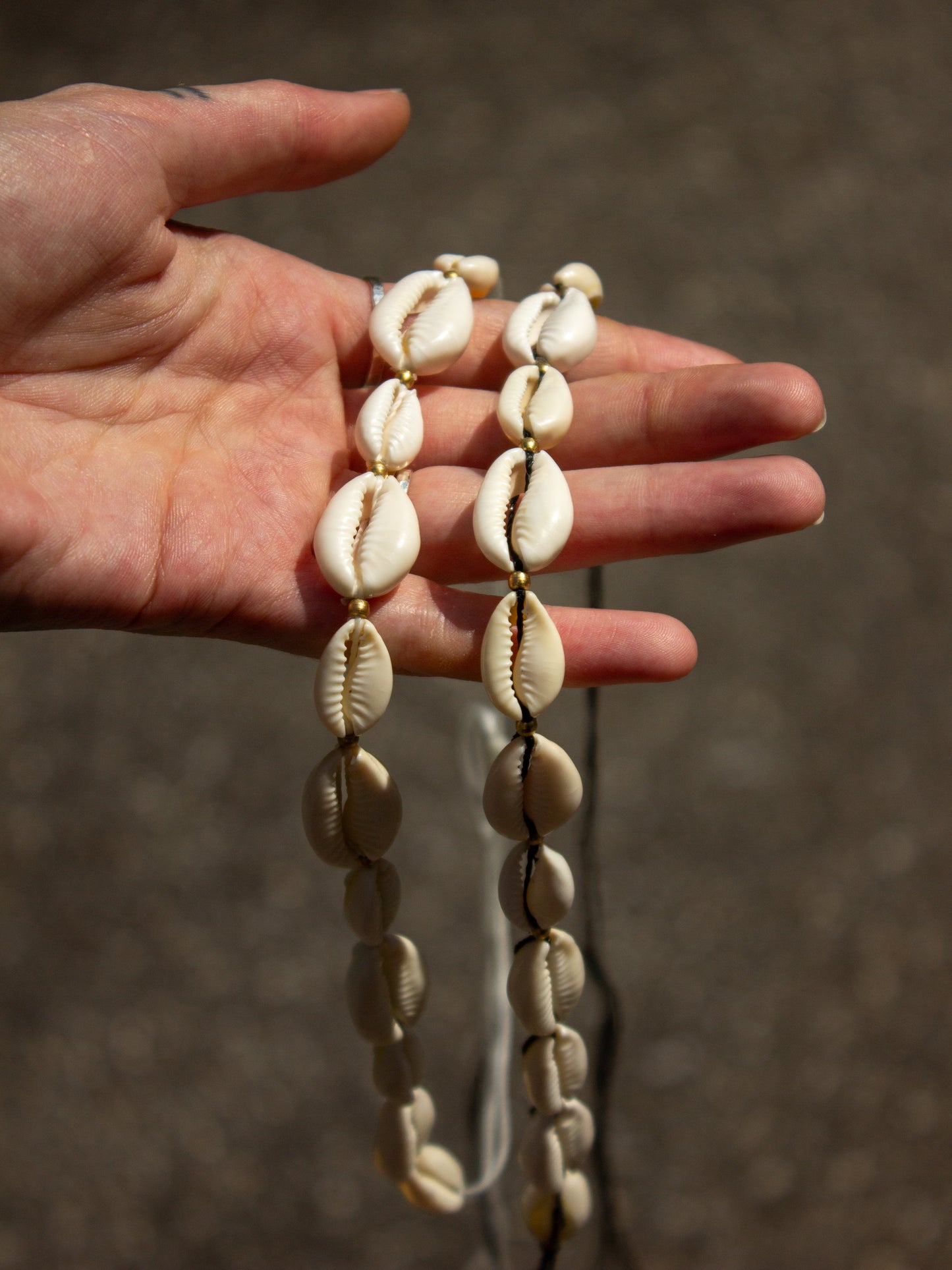 cowrie shell & brass necklace