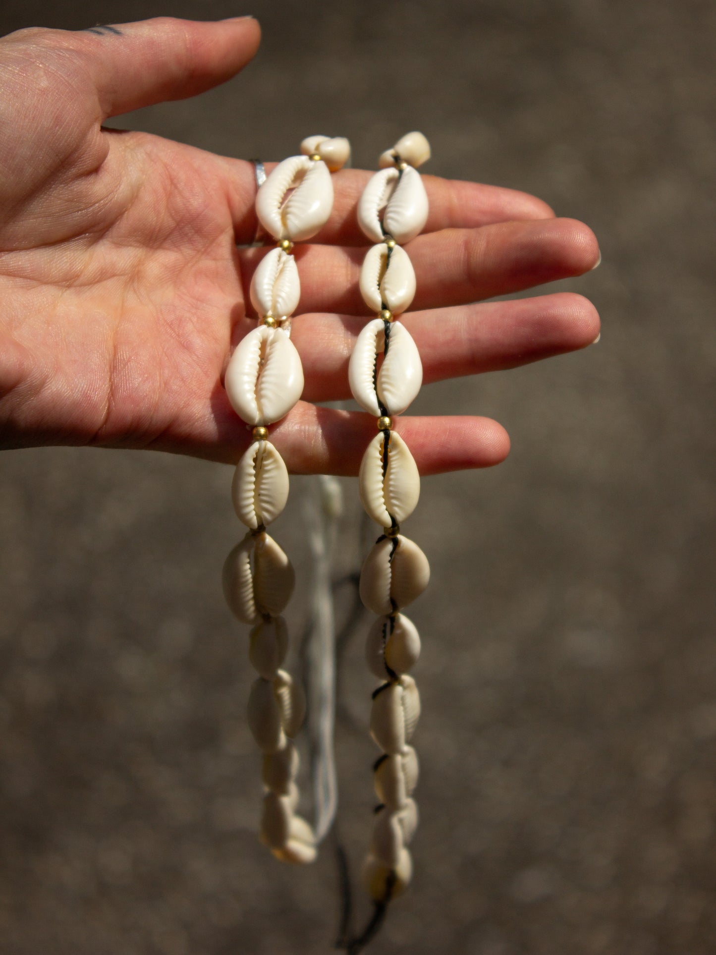 cowrie shell & brass necklace