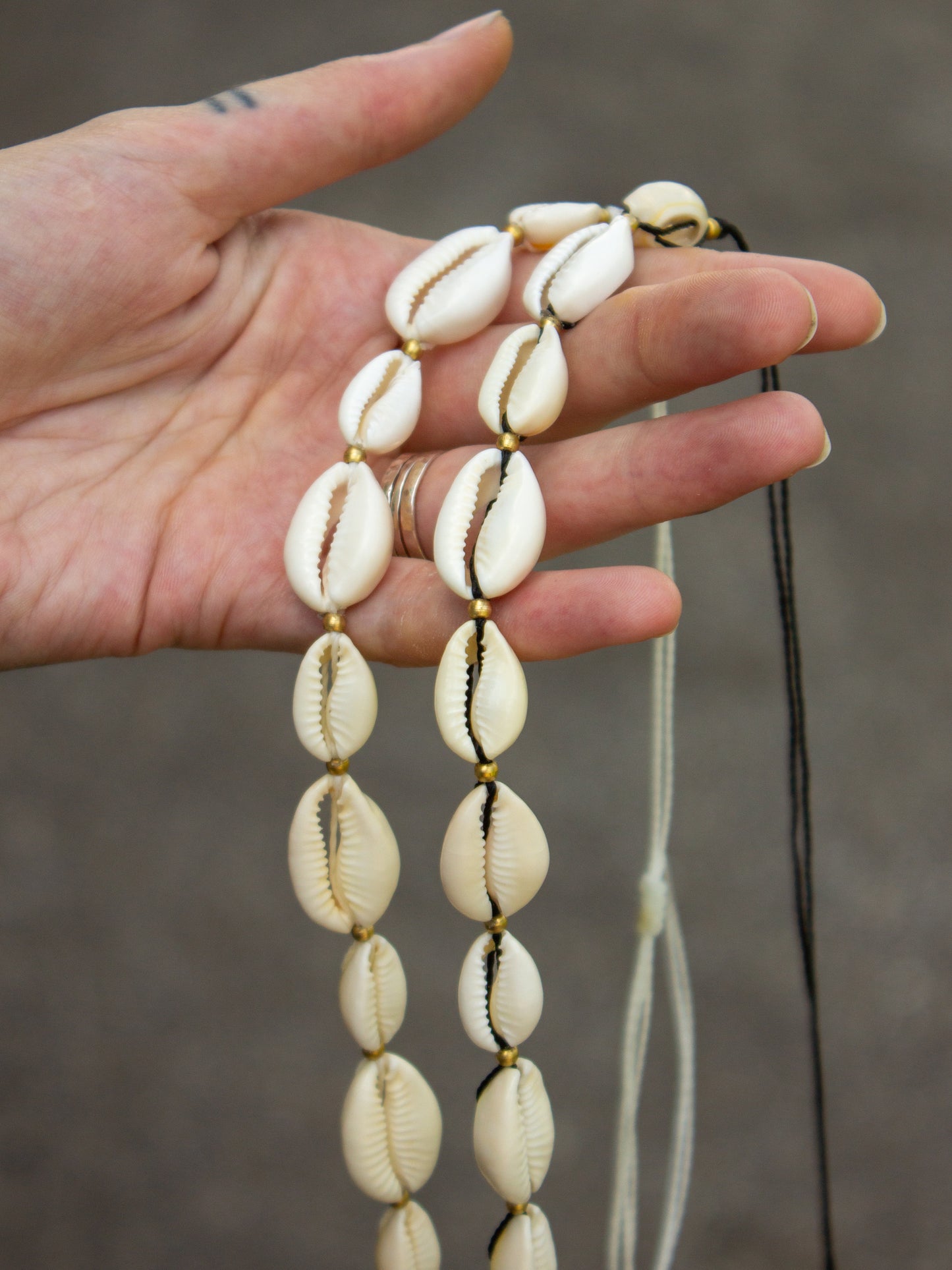 cowrie shell & brass necklace