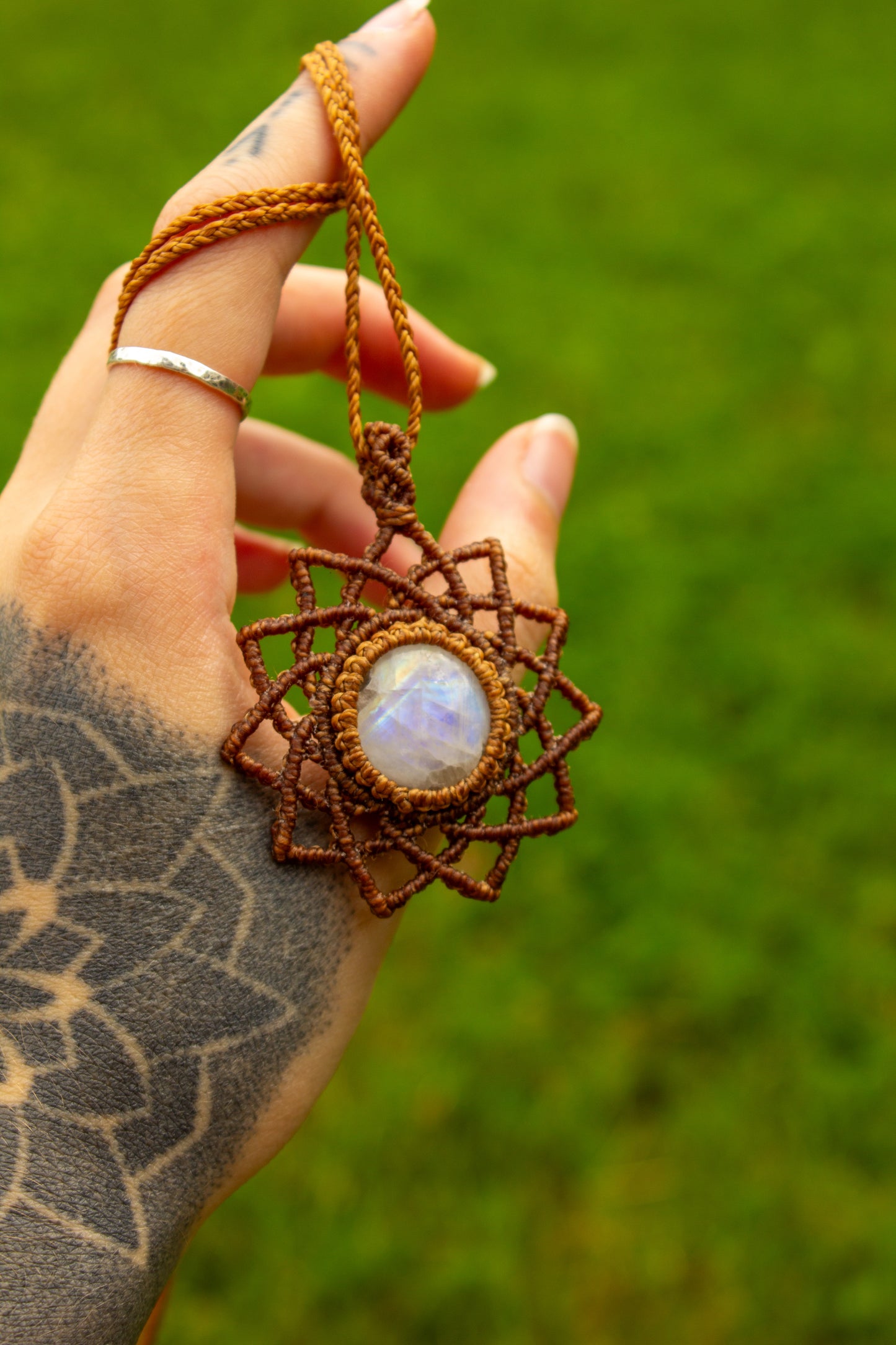 Rainbow Moonstone • macrame necklace