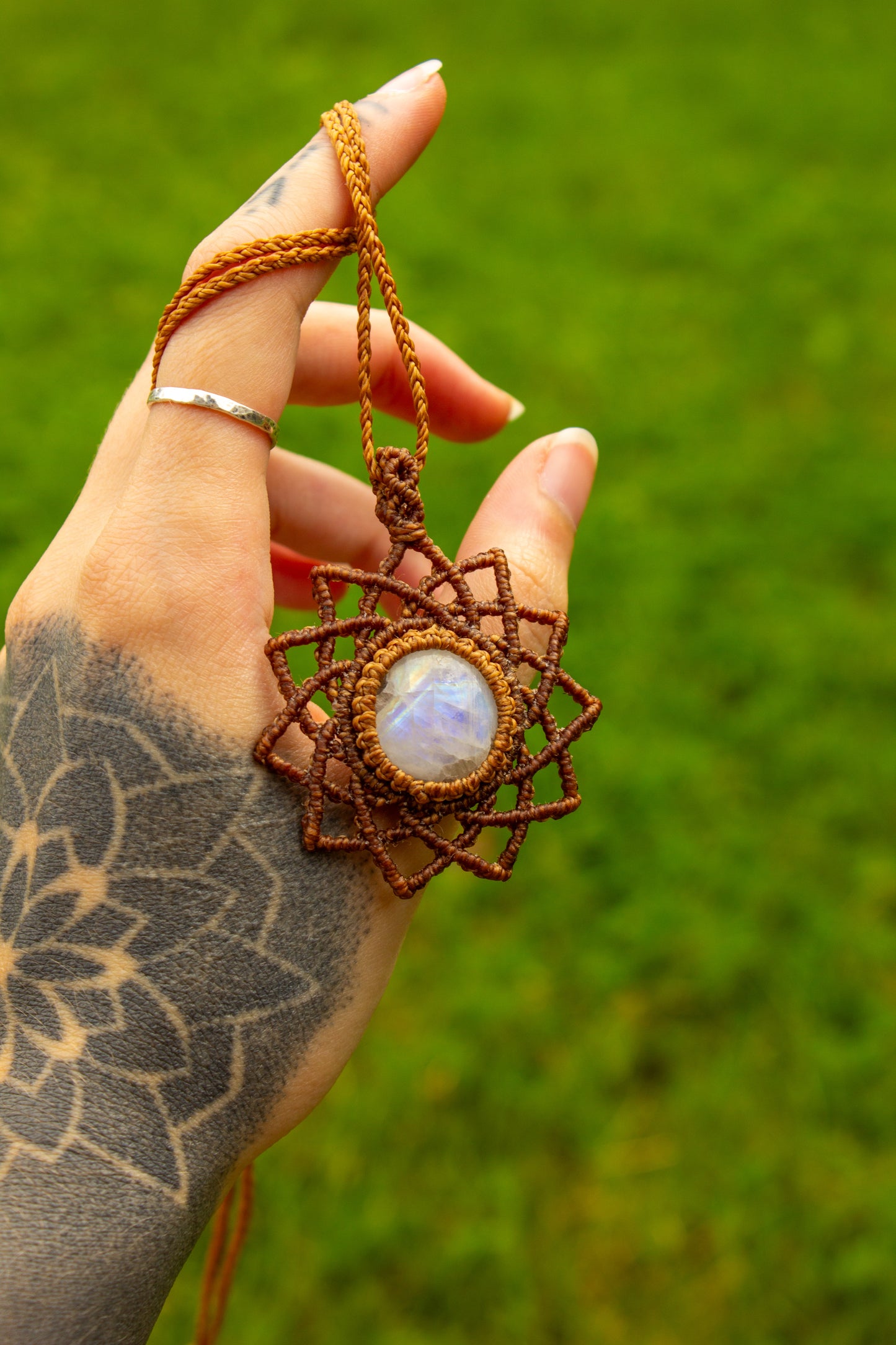Rainbow Moonstone • macrame necklace