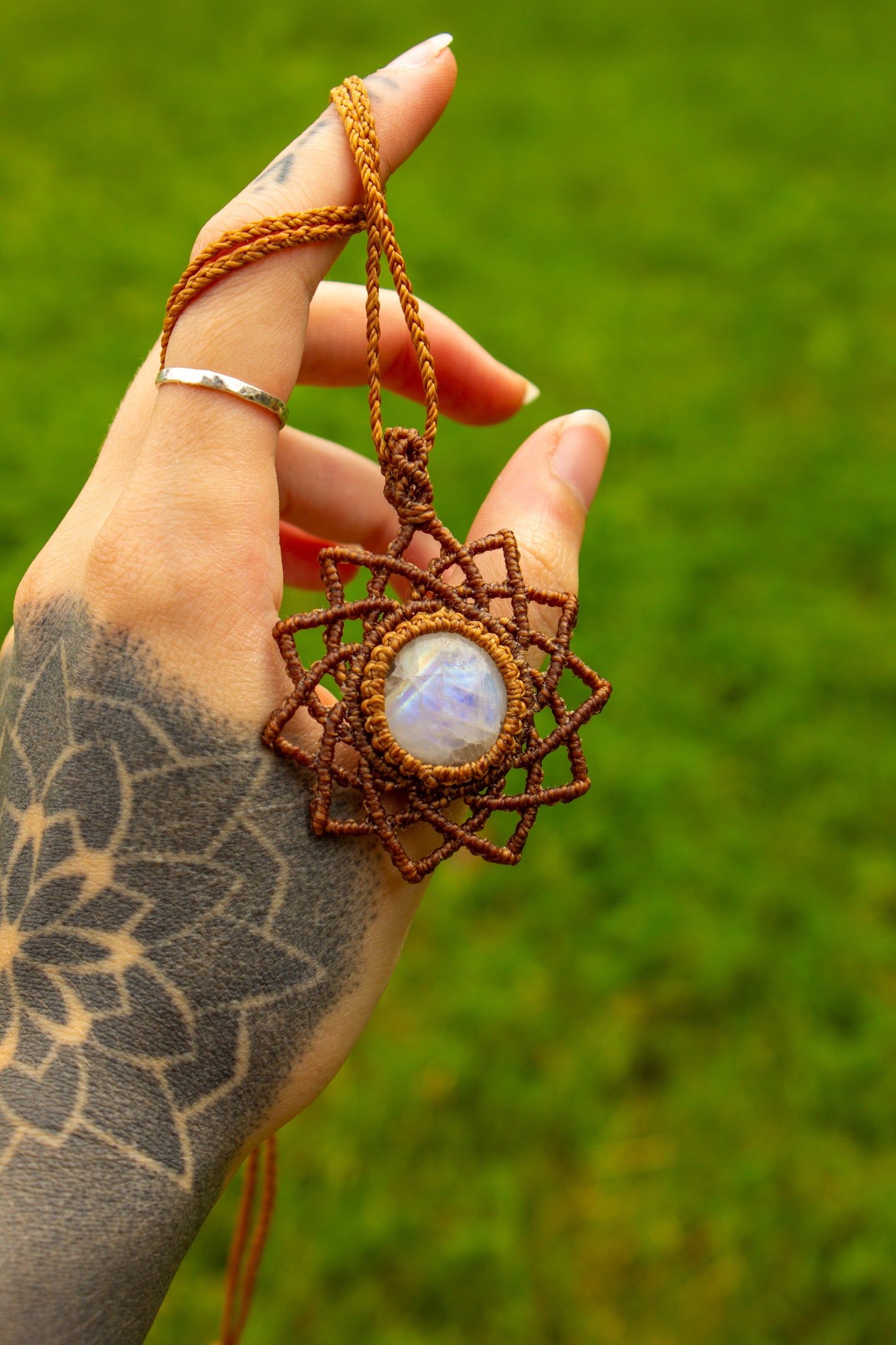 Rainbow Moonstone • macrame necklace