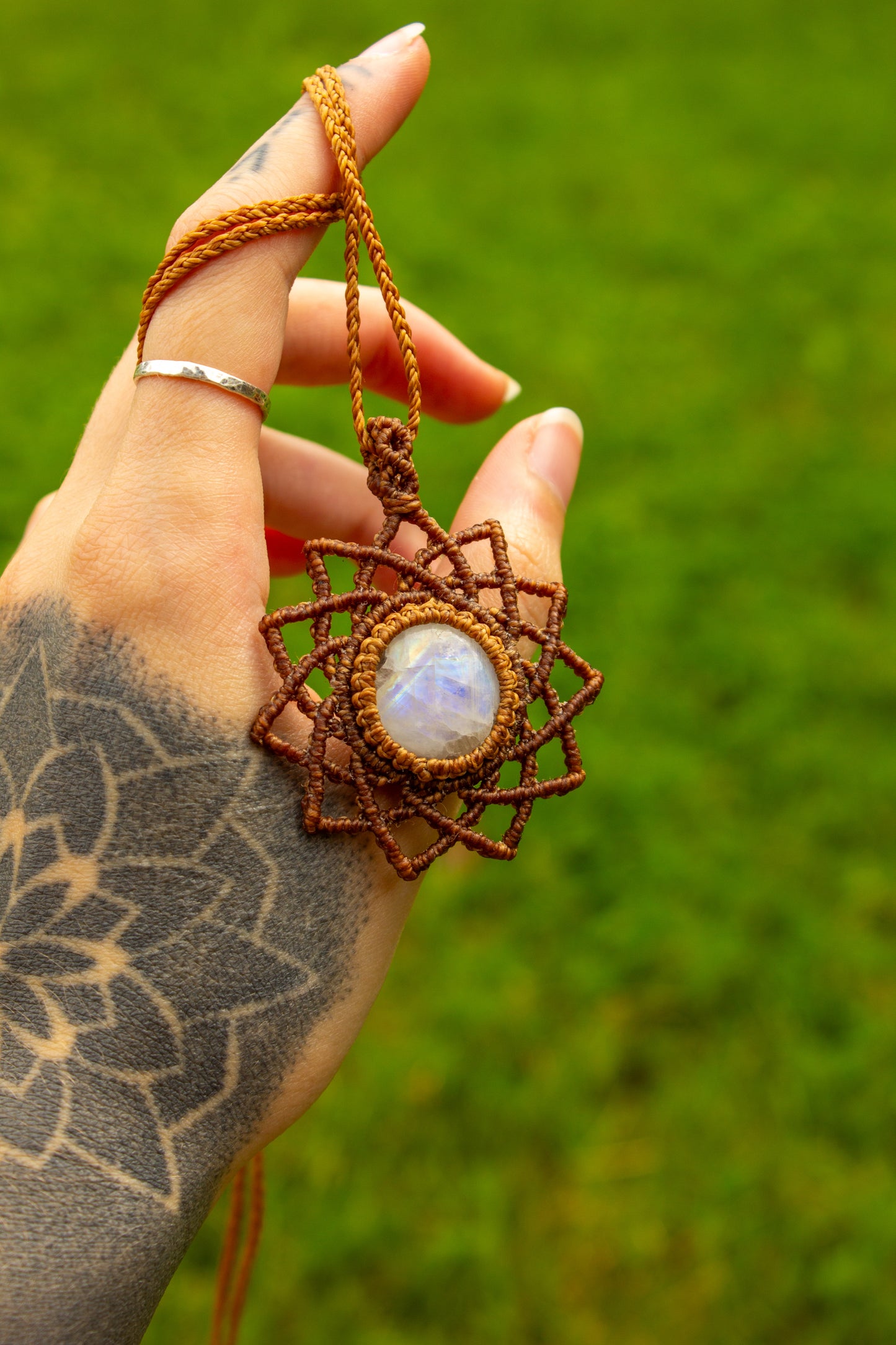 Rainbow Moonstone • macrame necklace