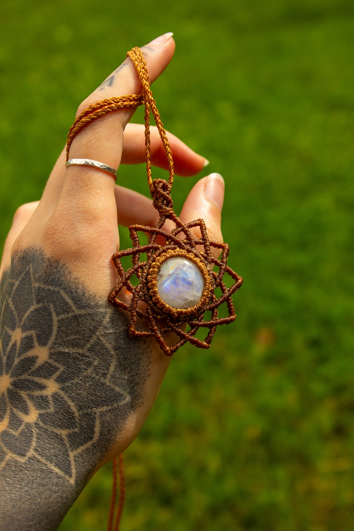 Rainbow Moonstone • macrame necklace