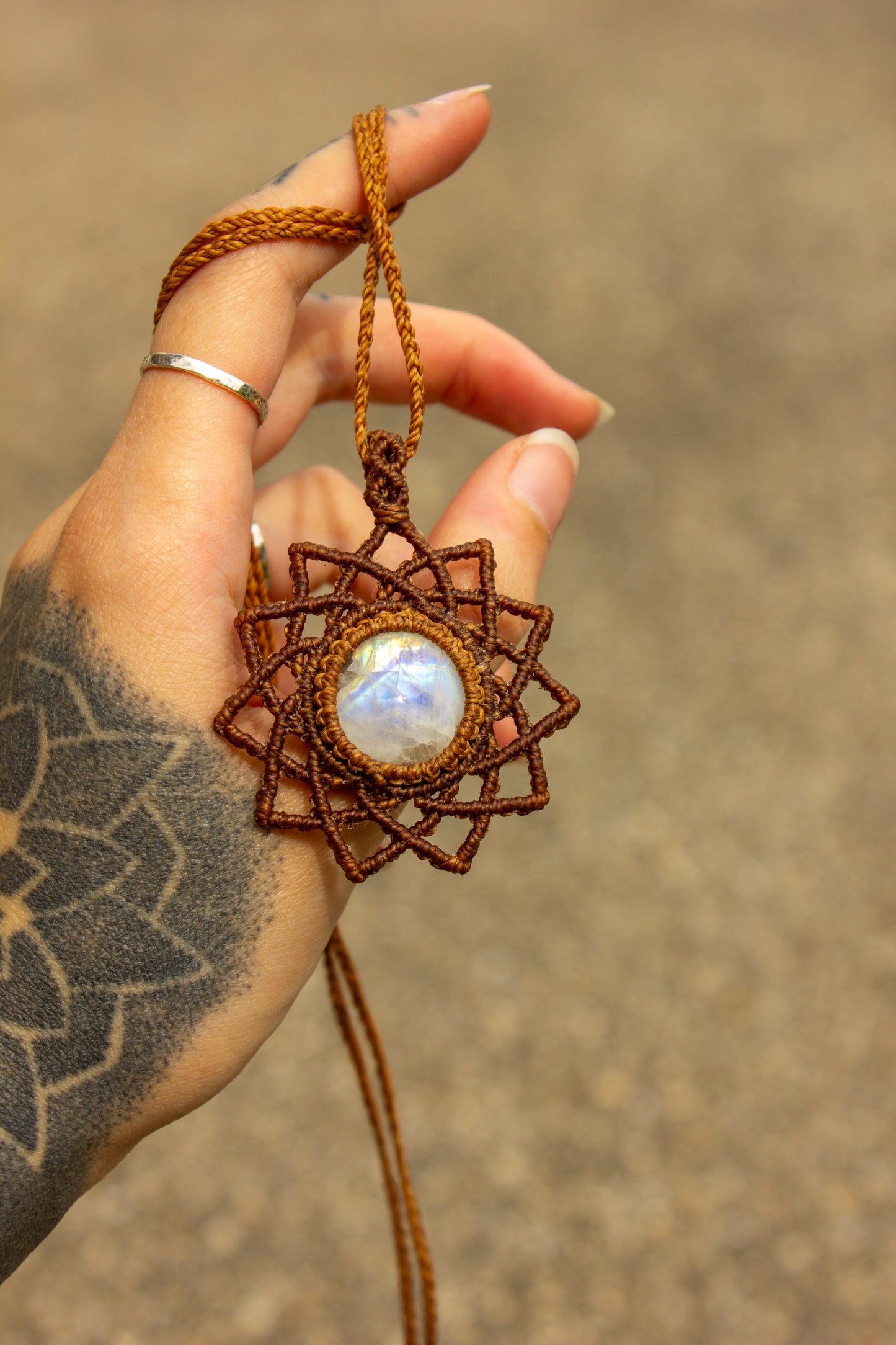 Rainbow Moonstone • macrame necklace