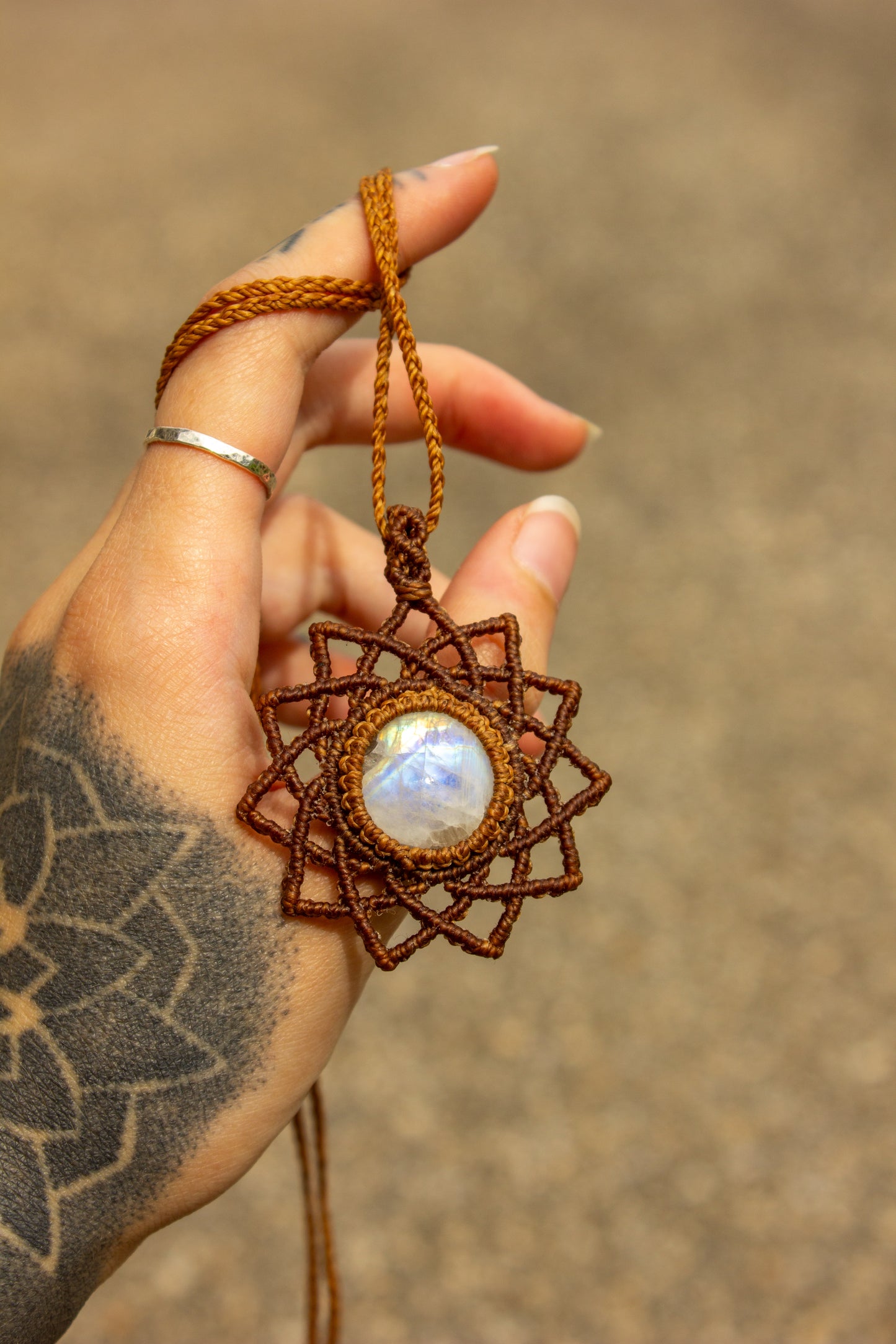 Rainbow Moonstone • macrame necklace