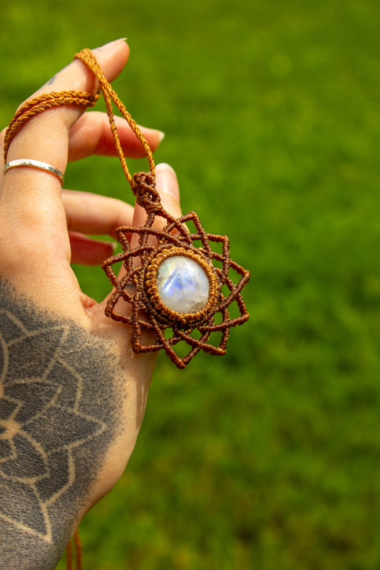 Rainbow Moonstone • macrame necklace