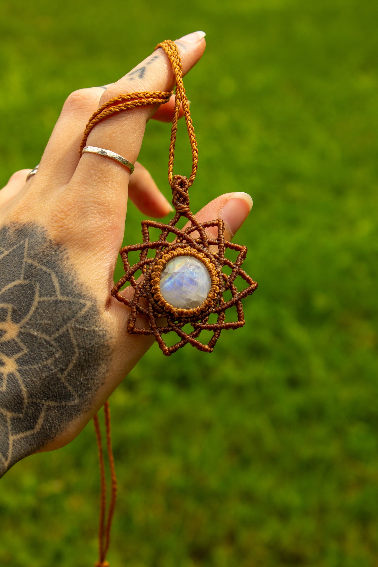 Rainbow Moonstone • macrame necklace