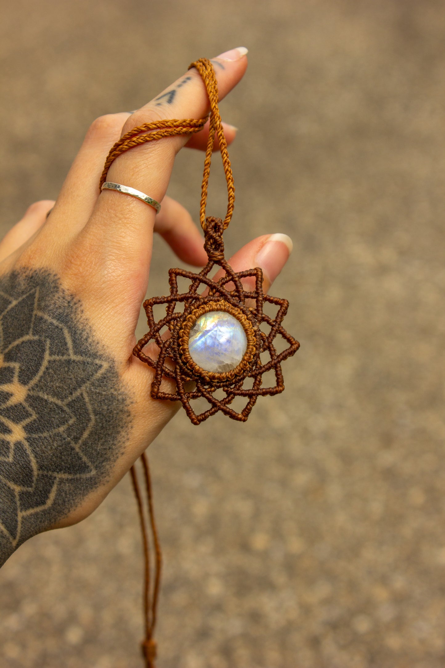 Rainbow Moonstone • macrame necklace