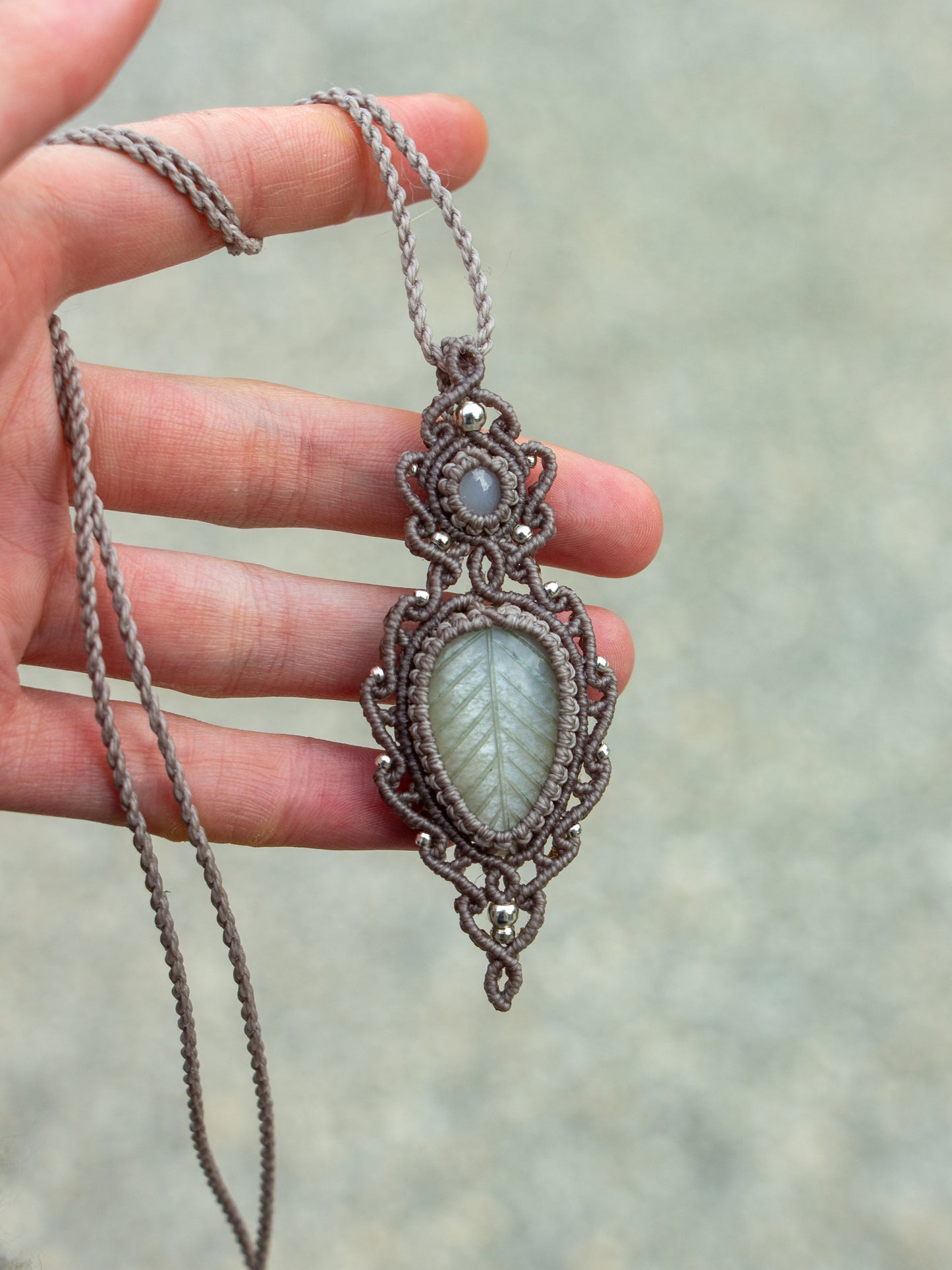 double Grey Moonstone macrame necklace