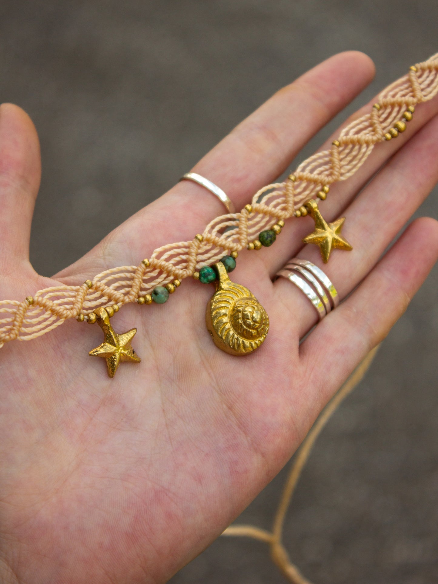 shell, star & Turquoise macrame choker necklace