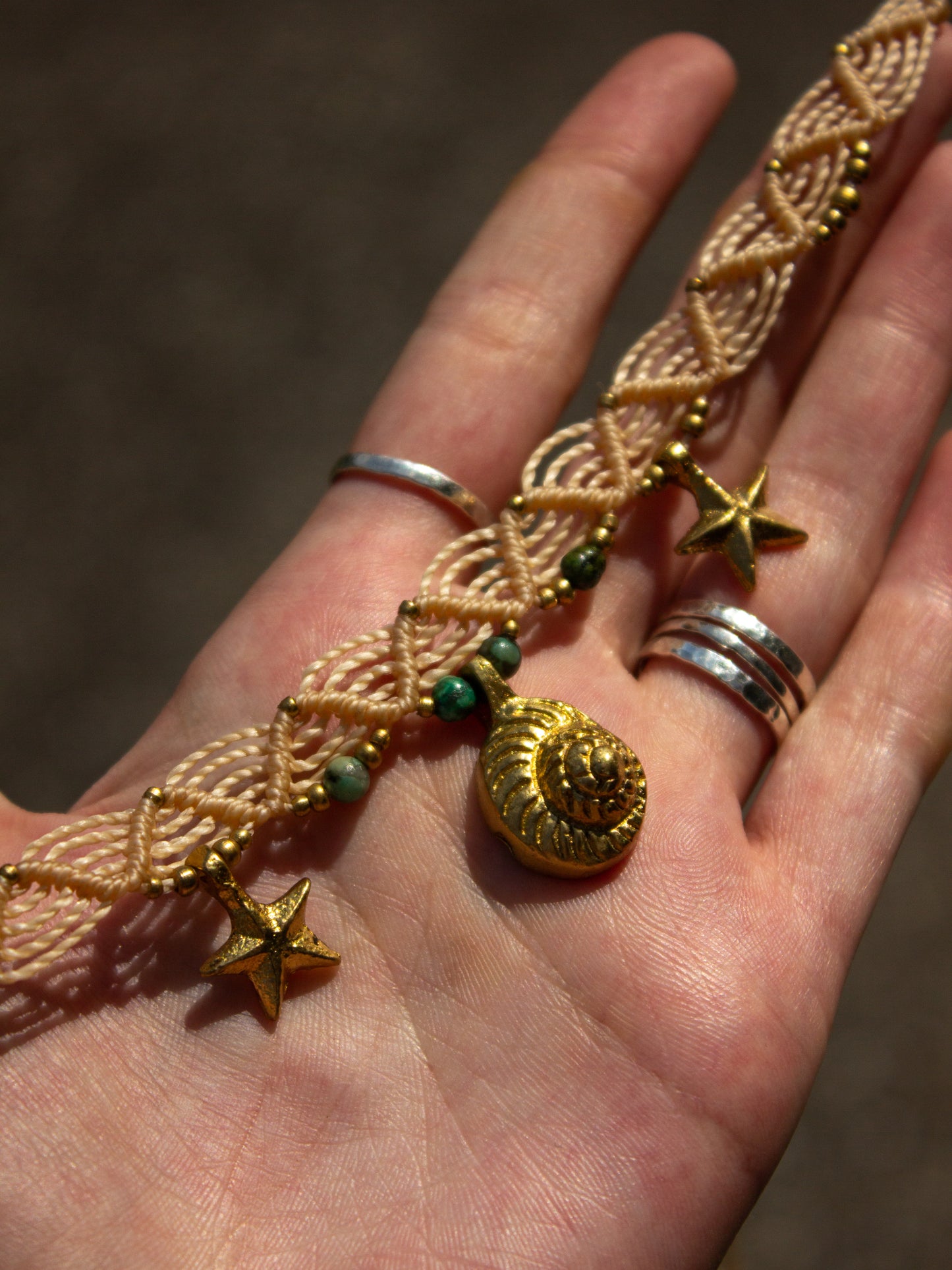 shell, star & Turquoise macrame choker necklace
