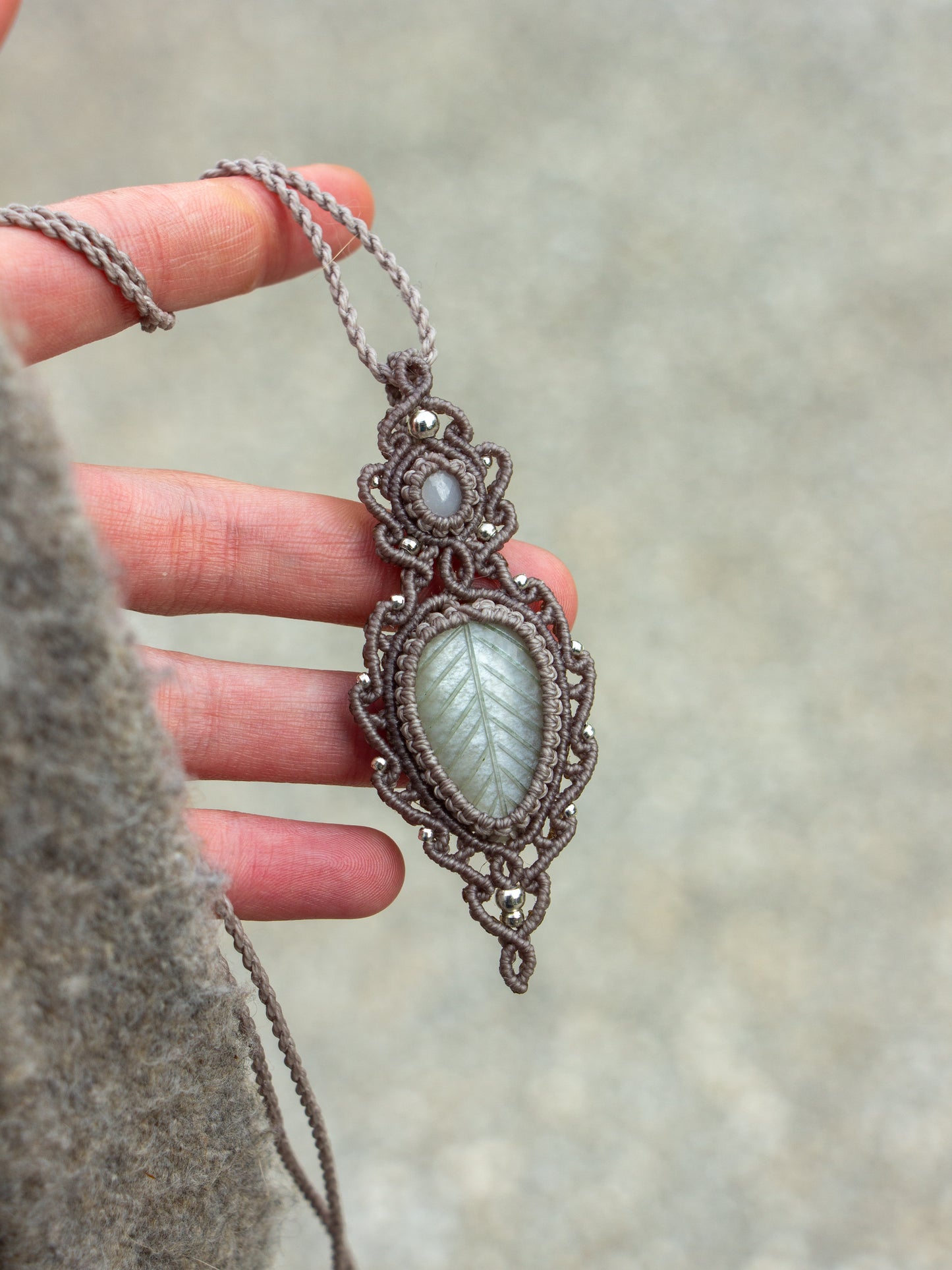 double Grey Moonstone macrame necklace
