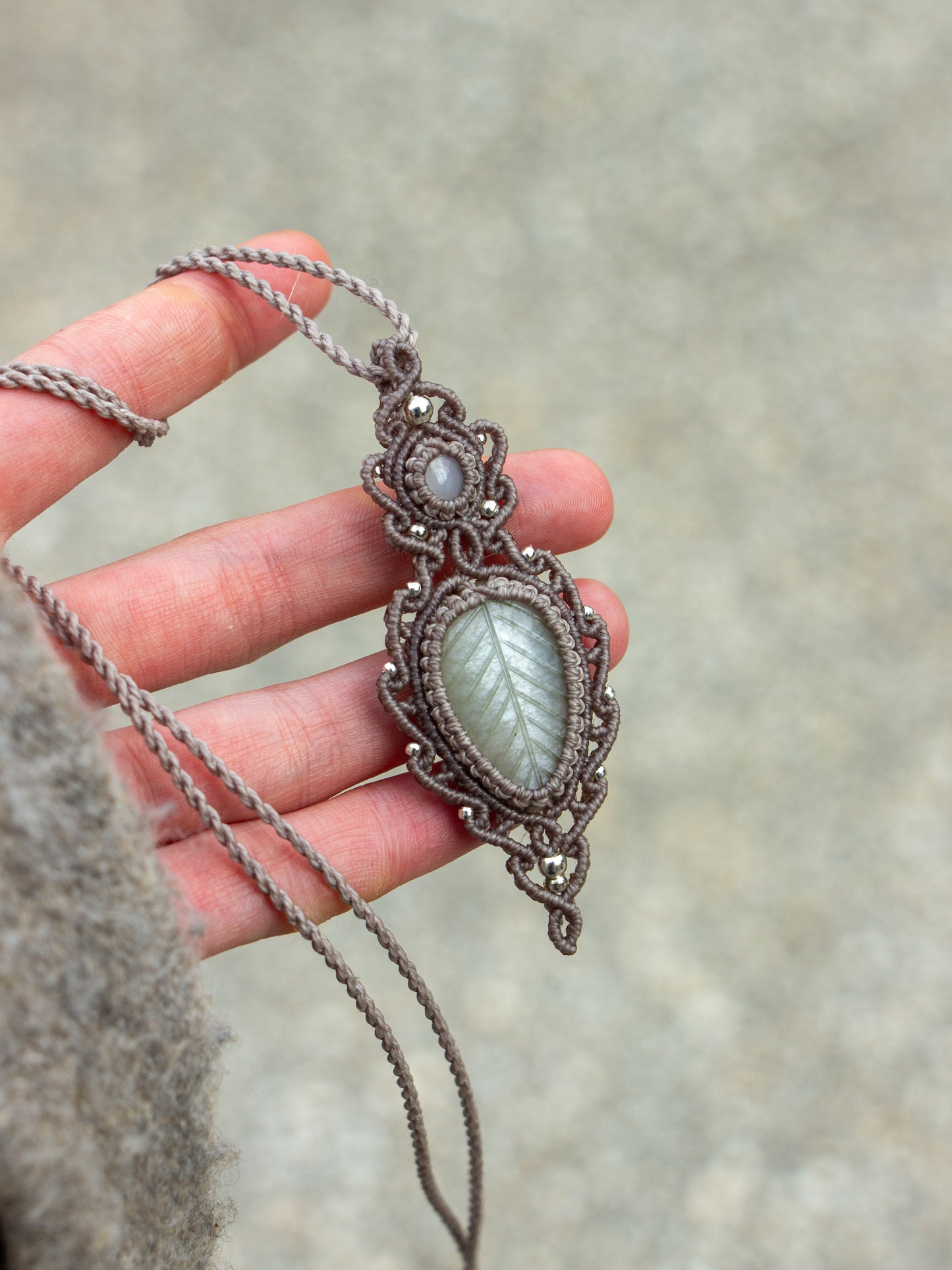 double Grey Moonstone macrame necklace