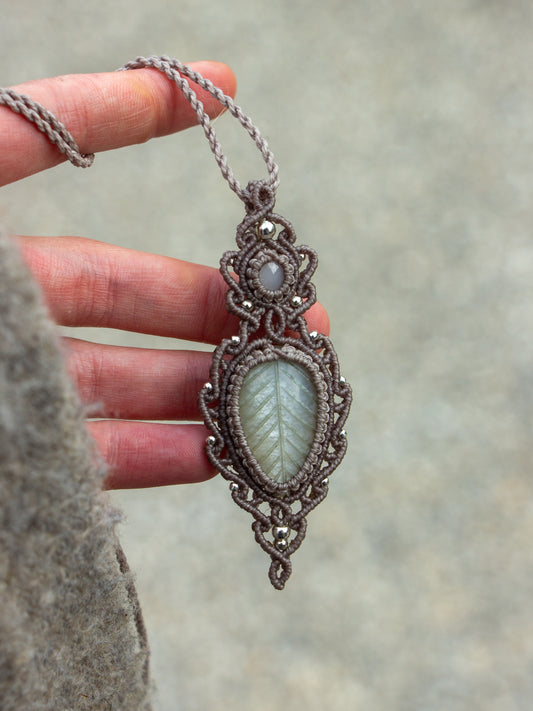 double Grey Moonstone macrame necklace