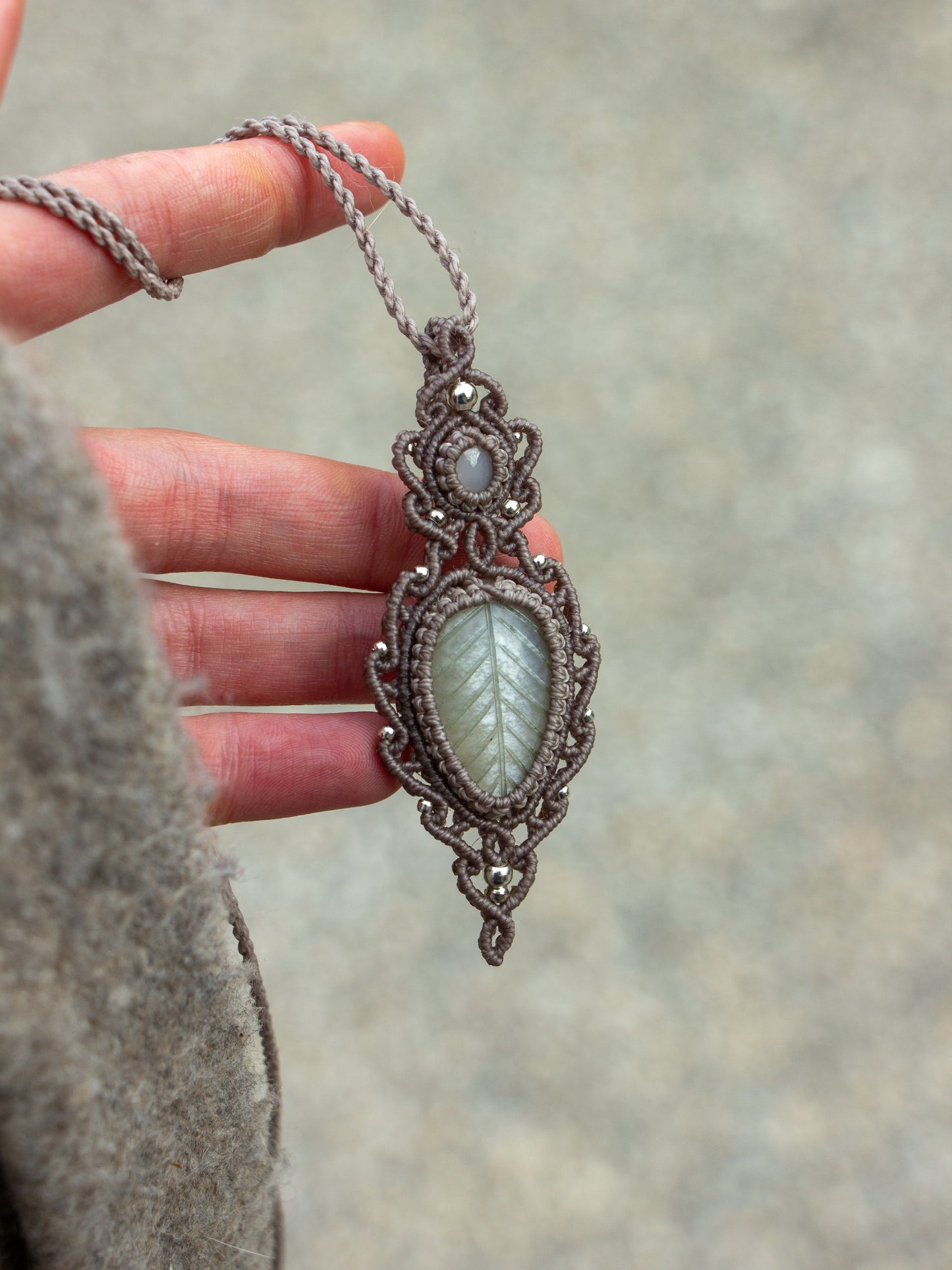 double Grey Moonstone macrame necklace