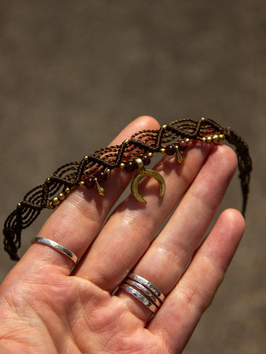 moon & garnet macrame choker necklace