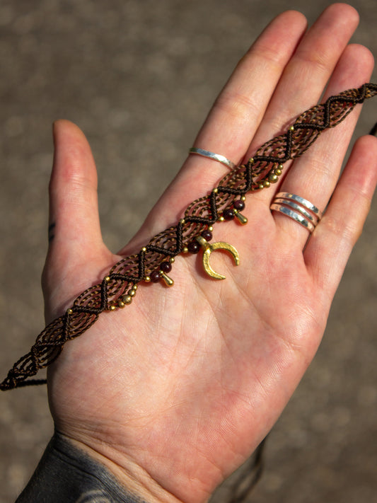 moon & garnet macrame choker necklace