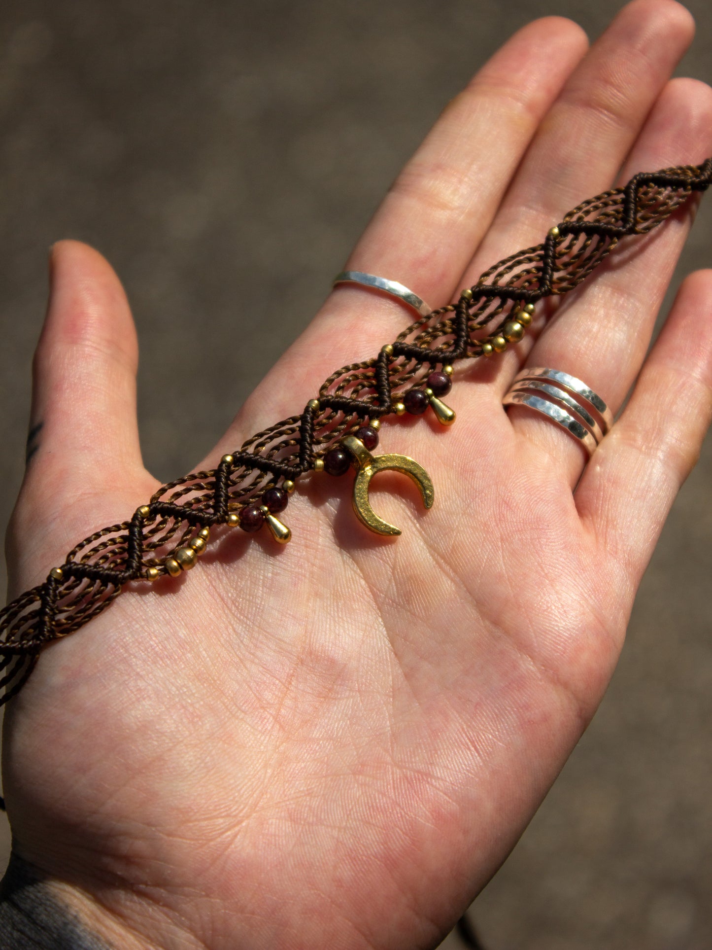 moon & garnet macrame choker necklace