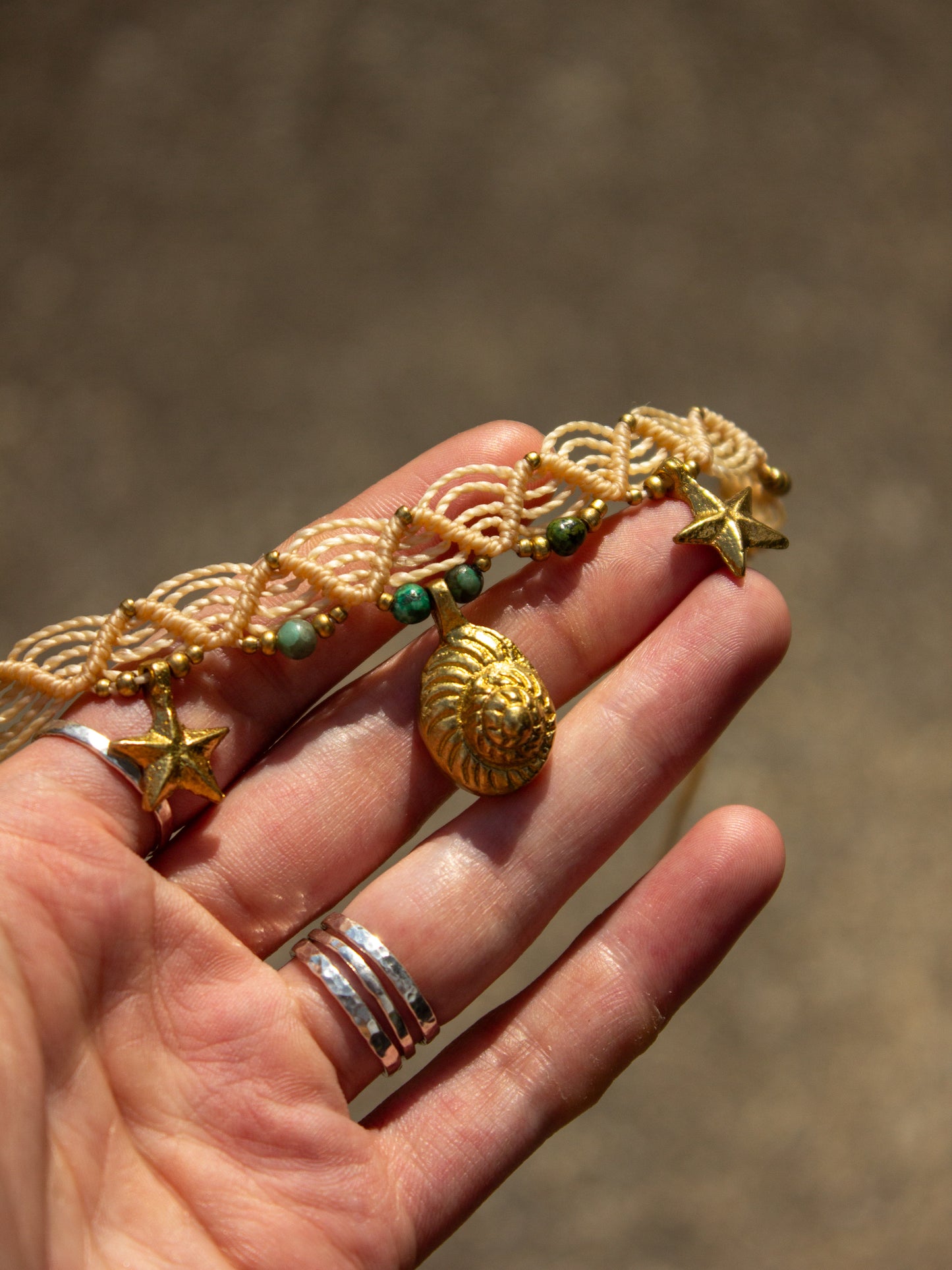 shell, star & Turquoise macrame choker necklace