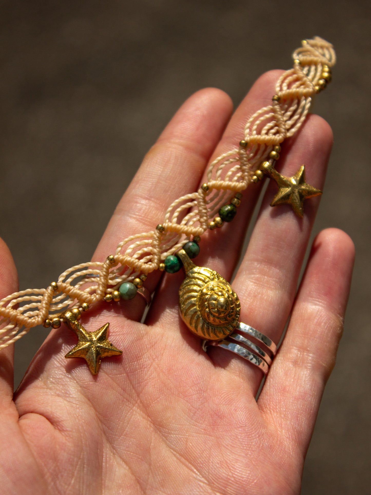 shell, star & Turquoise macrame choker necklace