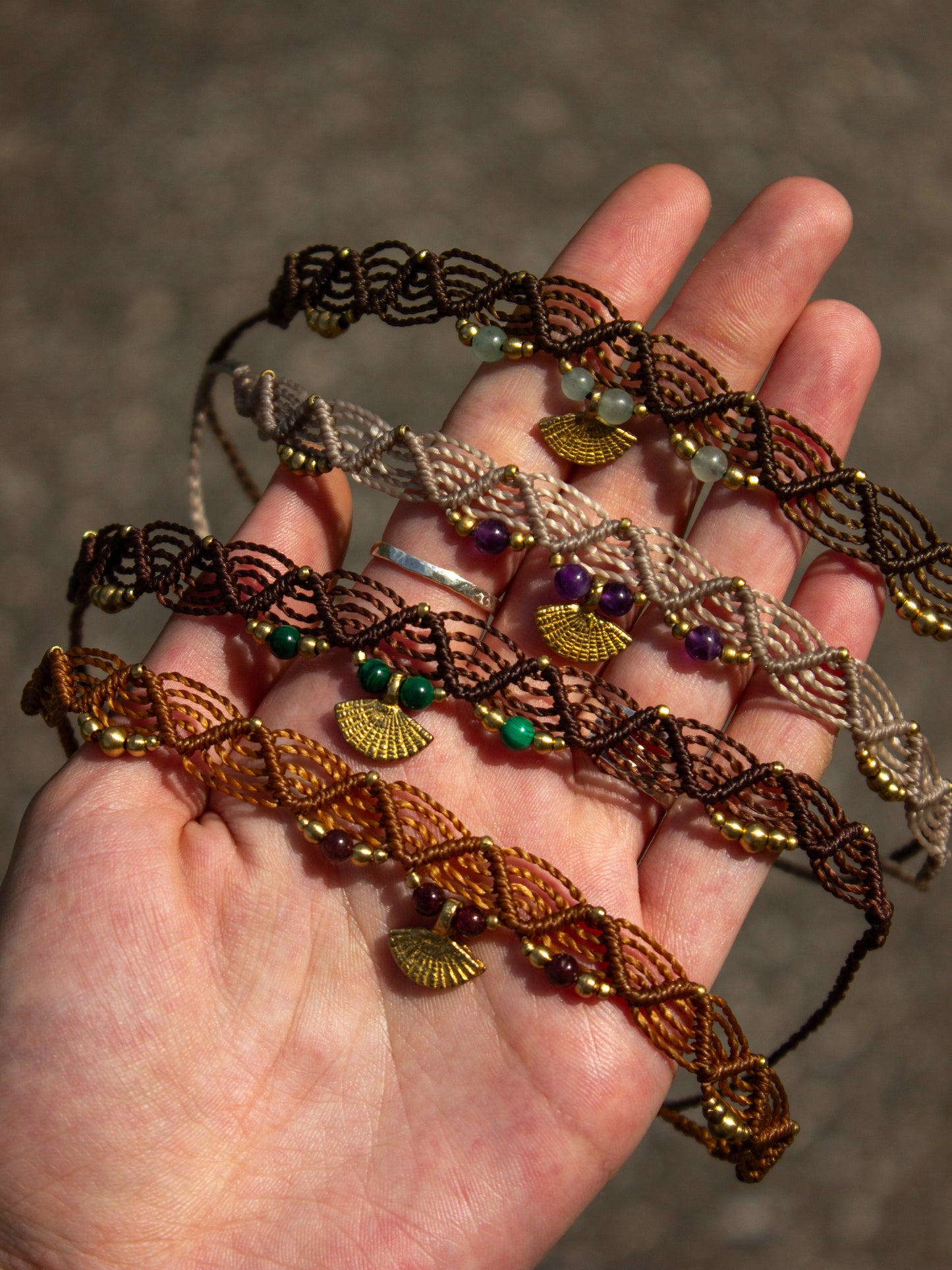 crystal macrame anklet
