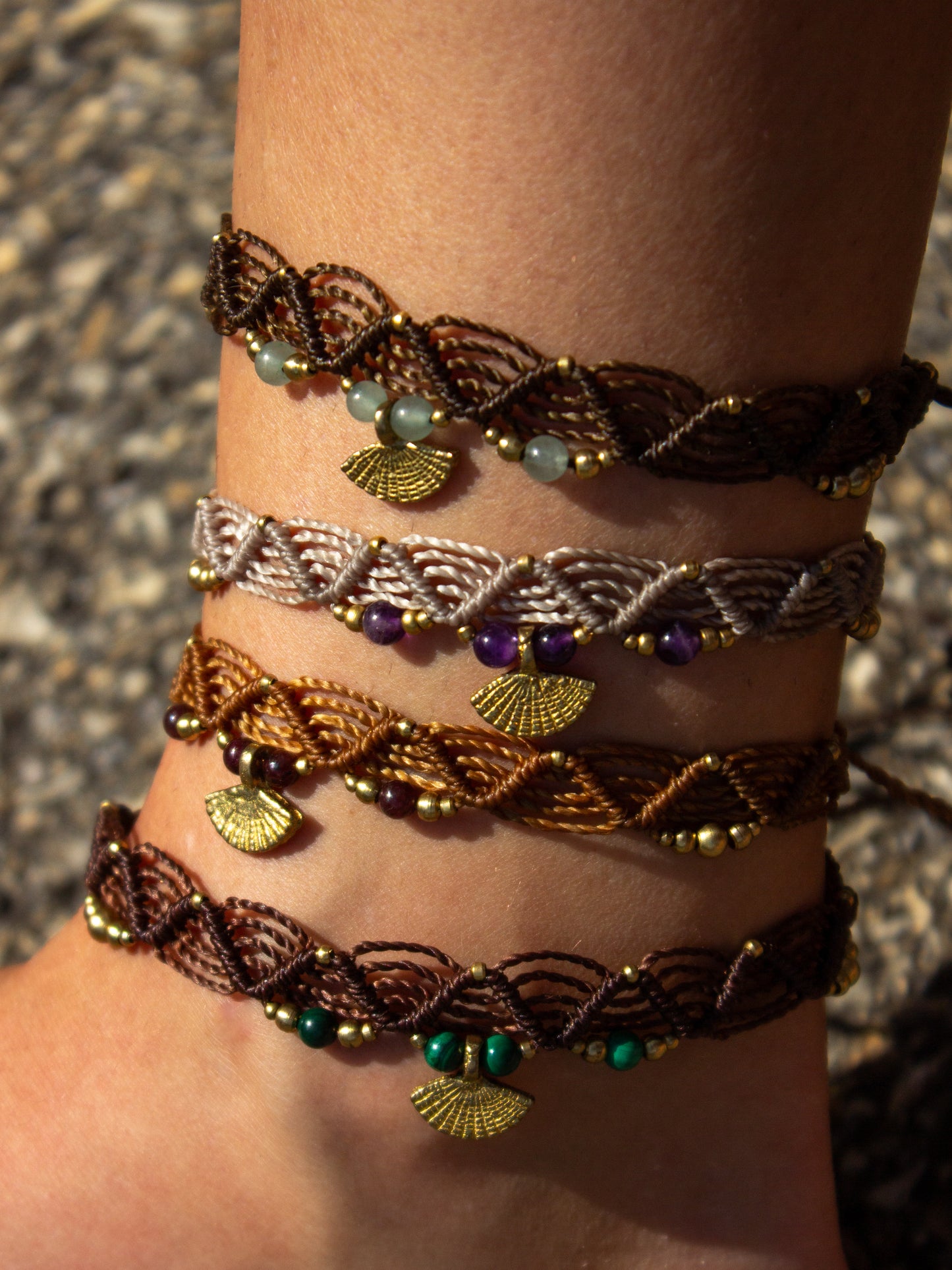 crystal macrame anklet