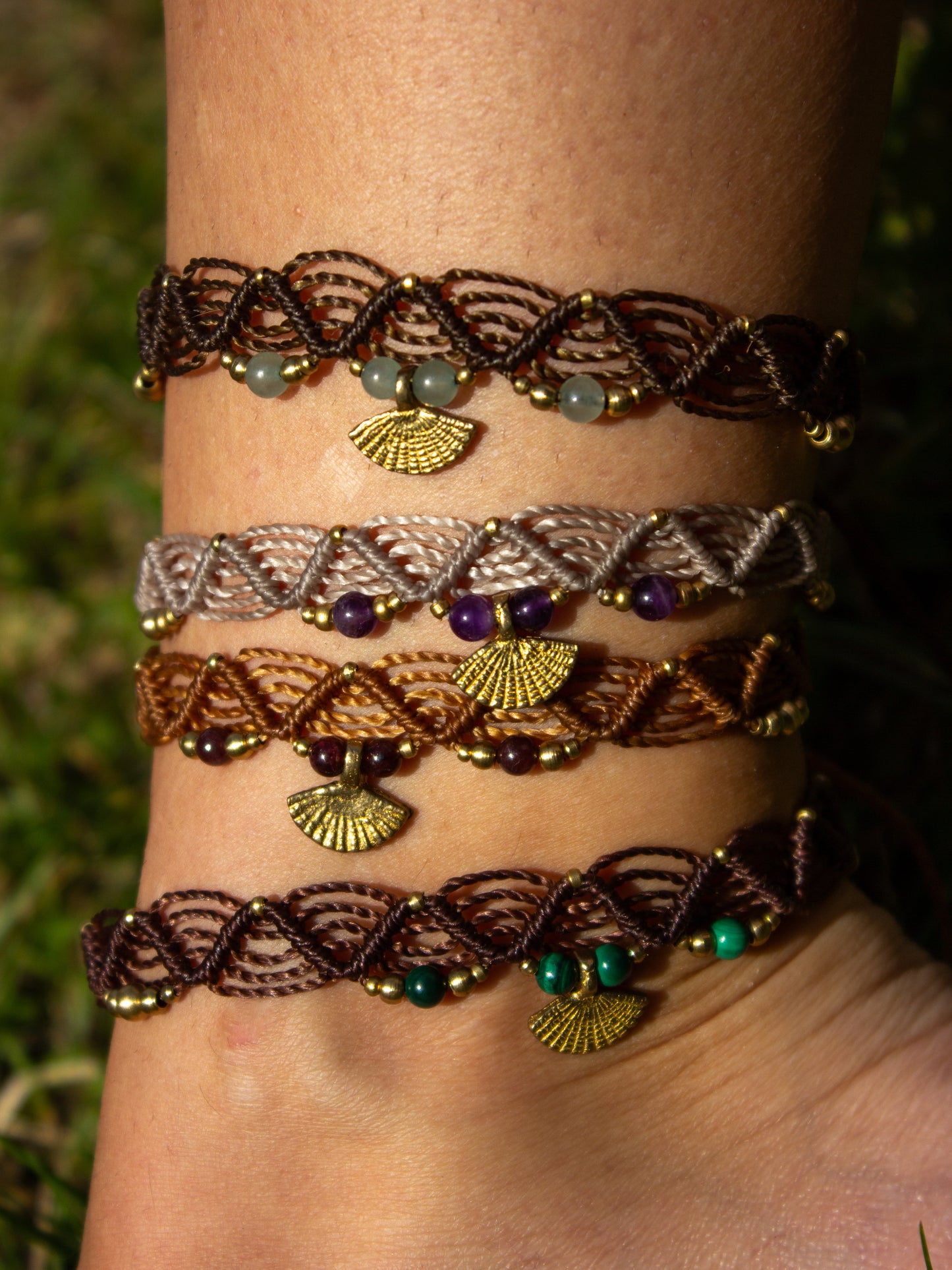 crystal macrame anklet