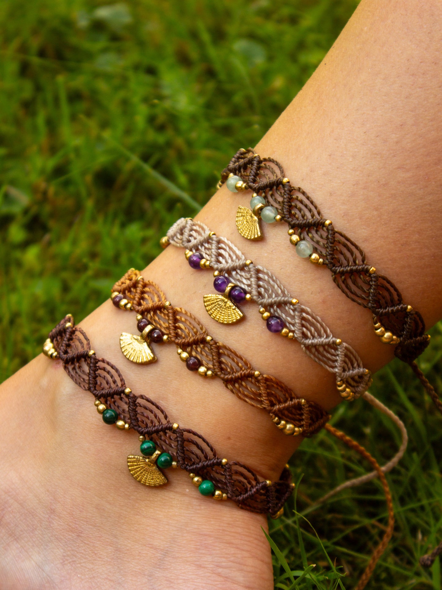 crystal macrame anklet