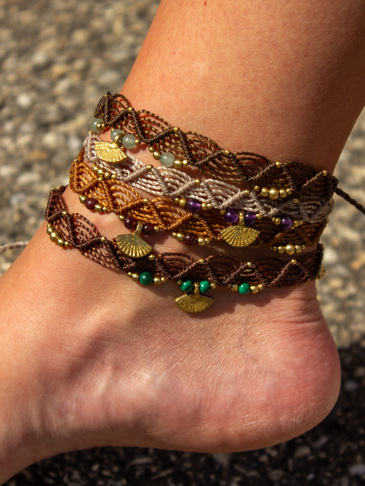 crystal macrame anklet