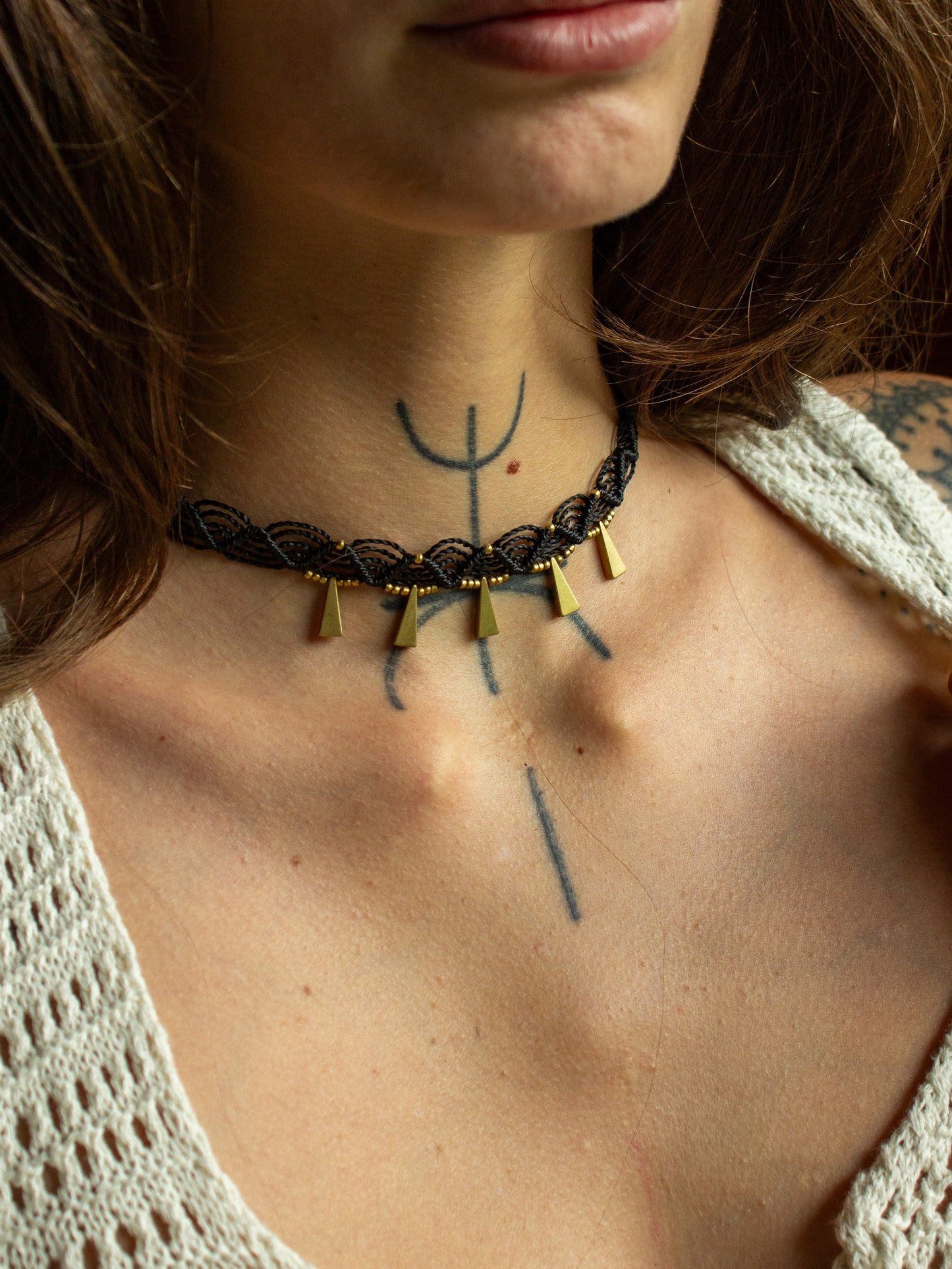 triangle macrame choker necklace