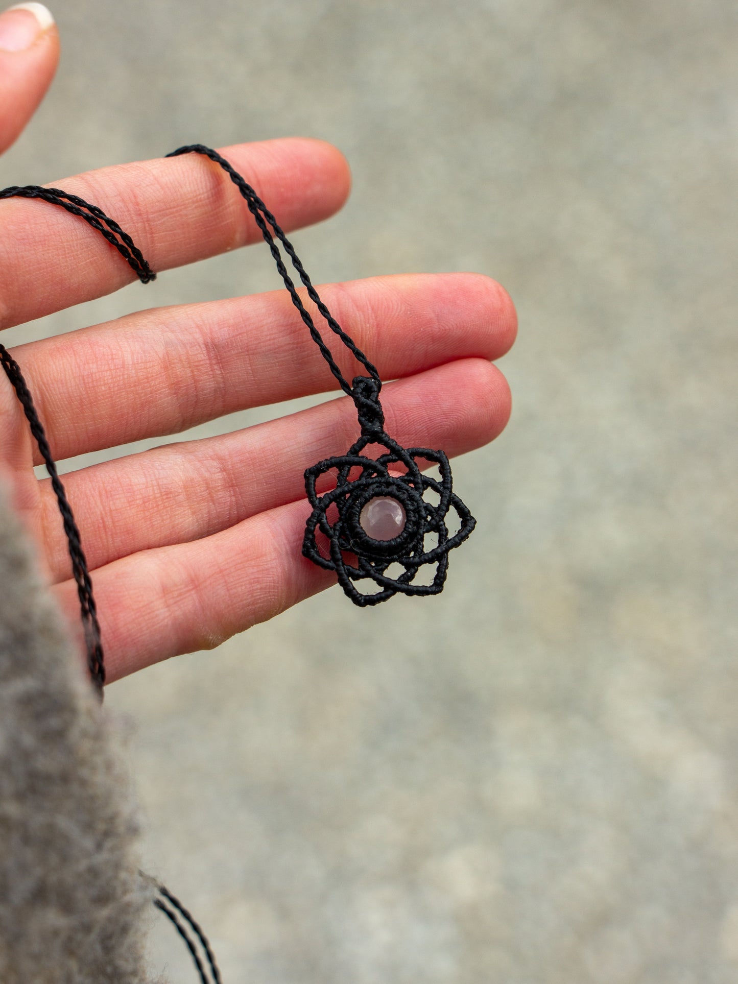 Grey Moonstone macrame necklace