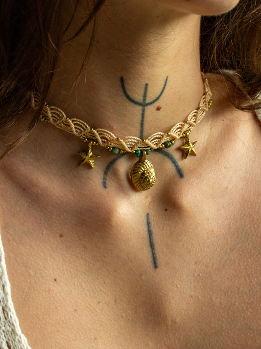 shell, star & Turquoise macrame choker necklace