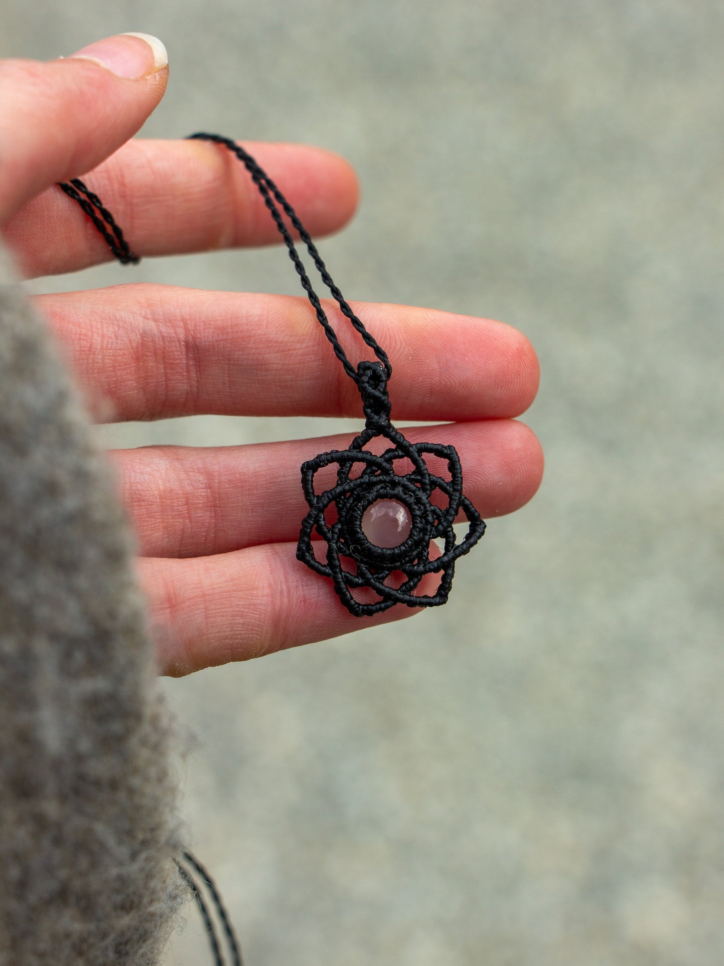 Grey Moonstone macrame necklace