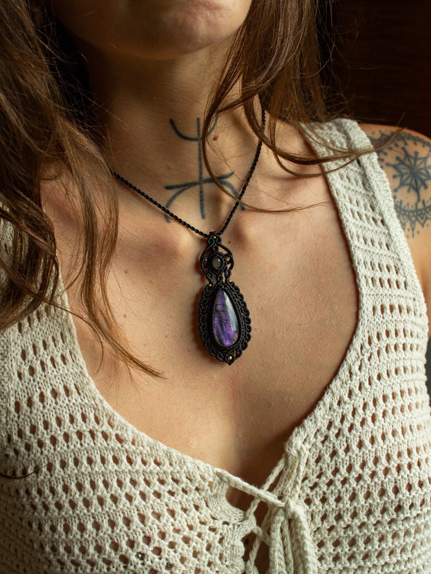 Rose Quartz & Purple Labradorite macrame necklace