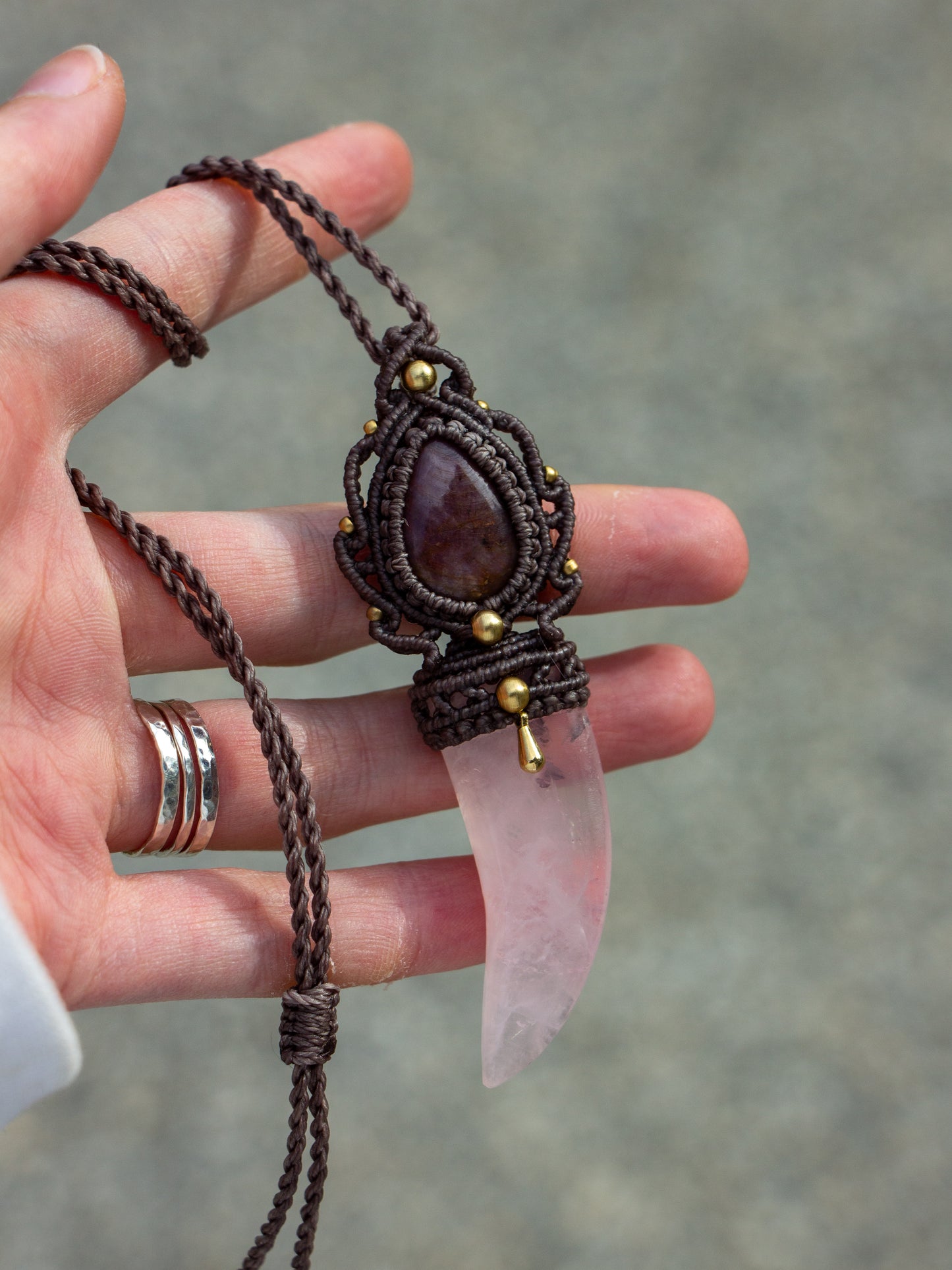 Ruby & Rose Quartz macrame necklace