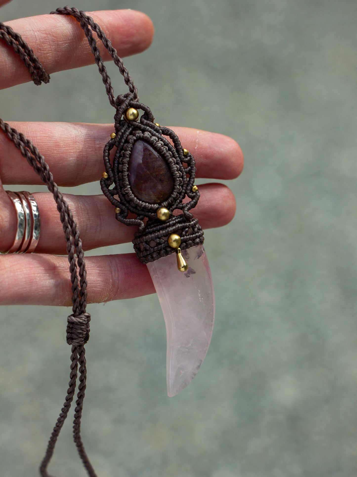 Ruby & Rose Quartz macrame necklace